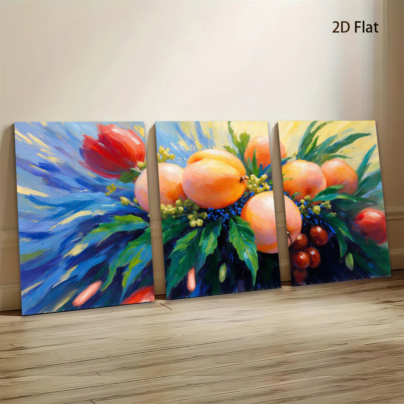 2D flat 1pc vibrant peach blossom painting botanical wall art for living room bedroom farmhouse decor gallery wrapped canvas prints modern farmhouse style