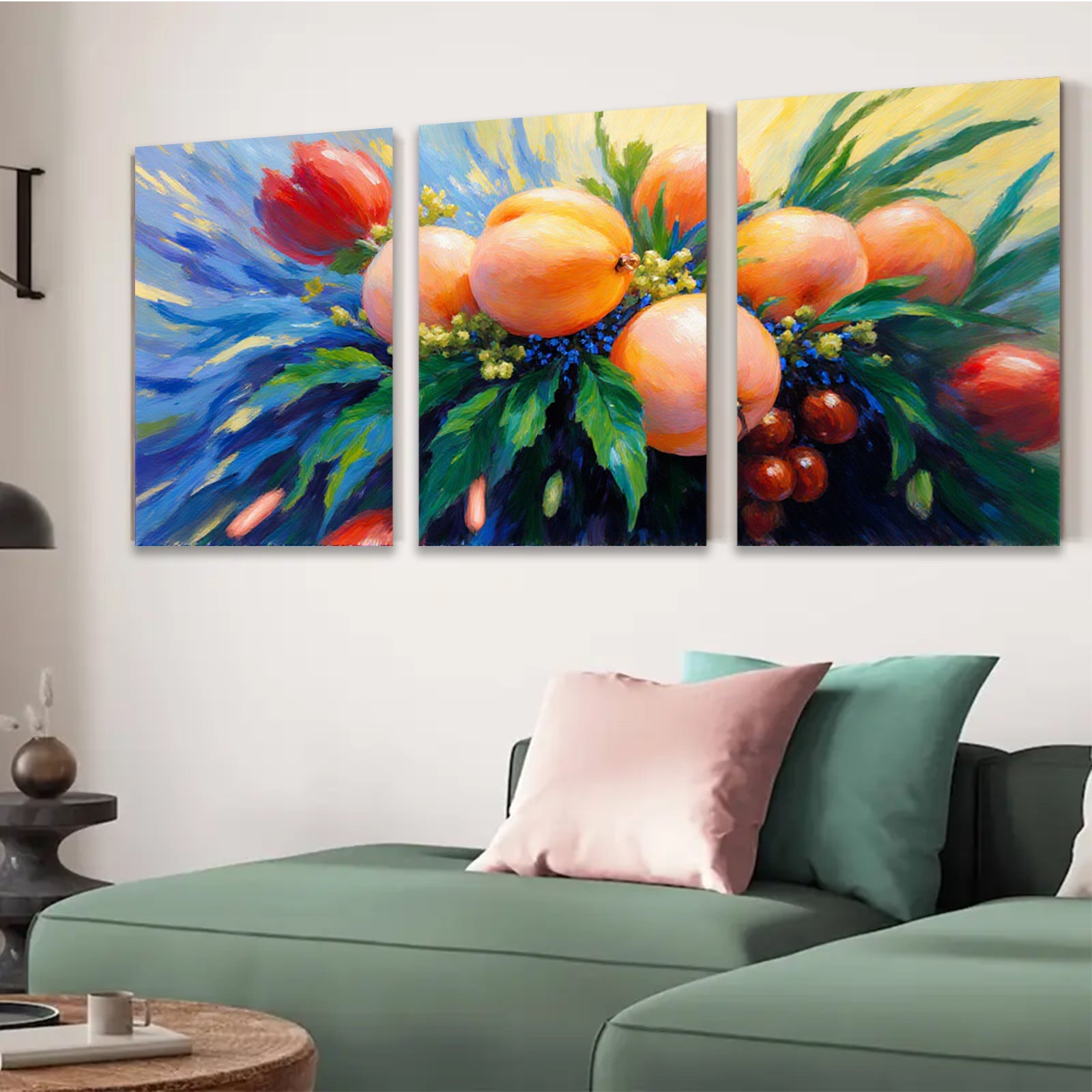 2D flat 1pc vibrant peach blossom painting botanical wall art for living room bedroom farmhouse decor gallery wrapped canvas prints modern farmhouse style
