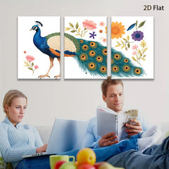 2D flat 1pc vibrant peacock botanical wall art canvas prints for living room bedroom home decor farmhouse style gallery wrapped ready to hang