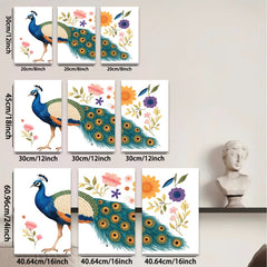 2D flat 1pc vibrant peacock botanical wall art canvas prints for living room bedroom home decor farmhouse style gallery wrapped ready to hang