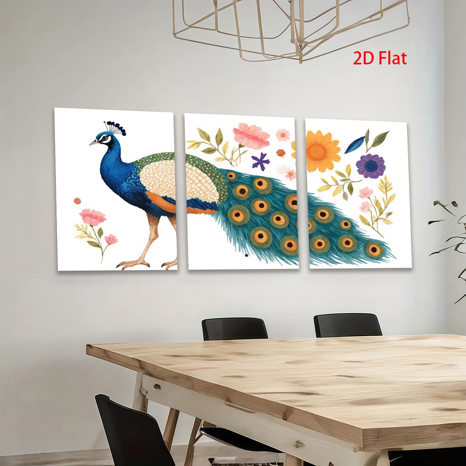 2D flat 1pc vibrant peacock botanical wall art canvas prints for living room bedroom home decor farmhouse style gallery wrapped ready to hang