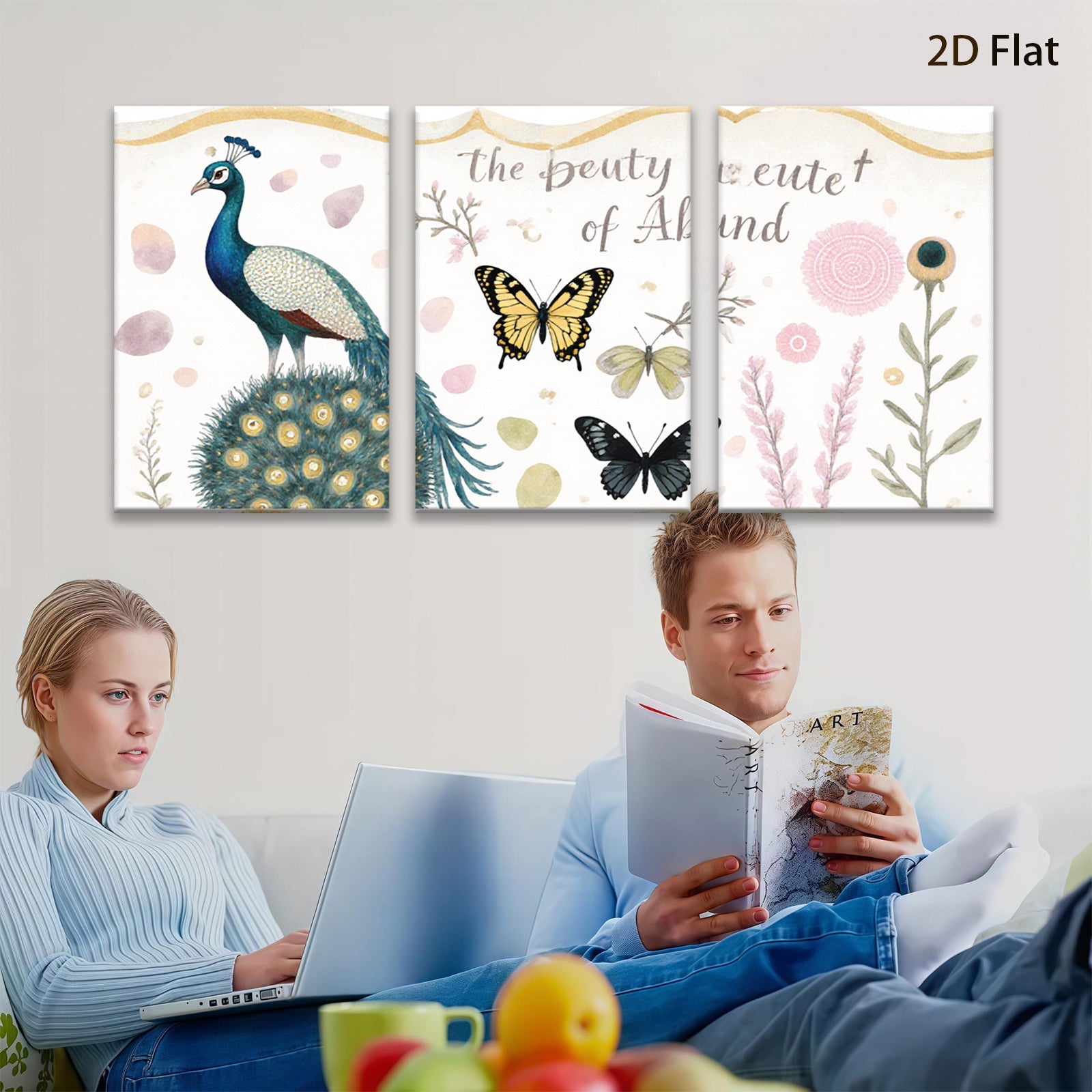 2D flat 1pc vibrant peacock botanical wall art prints farmhouse living room bedroom decor gallery wrapped canvas modern minimalist style statement piece cozy vibes