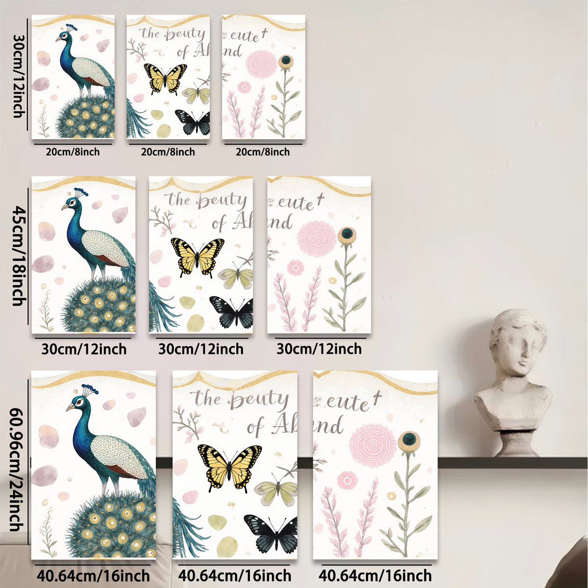 2D flat 1pc vibrant peacock botanical wall art prints farmhouse living room bedroom decor gallery wrapped canvas modern minimalist style statement piece cozy vibes