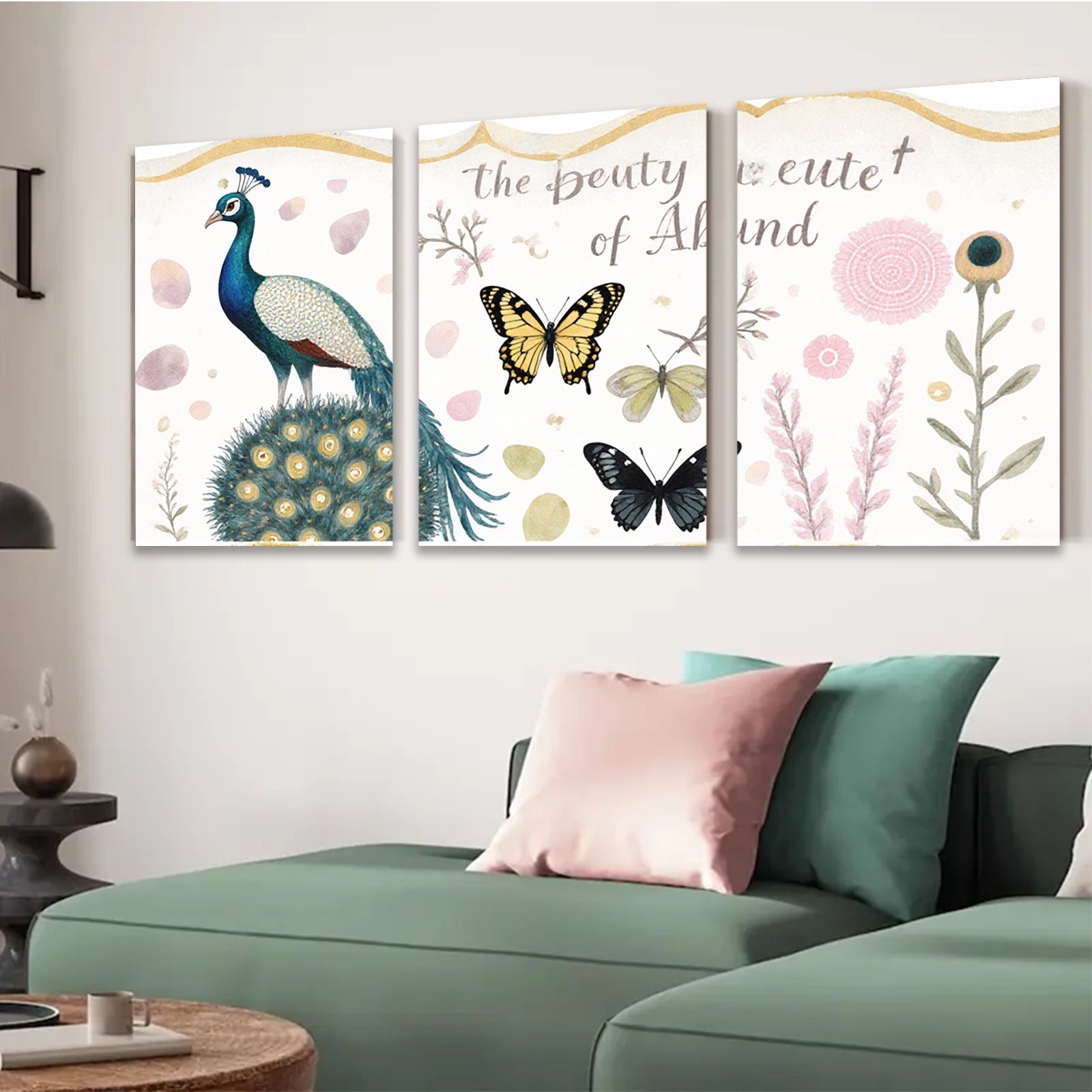 2D flat 1pc vibrant peacock botanical wall art prints farmhouse living room bedroom decor gallery wrapped canvas modern minimalist style statement piece cozy vibes