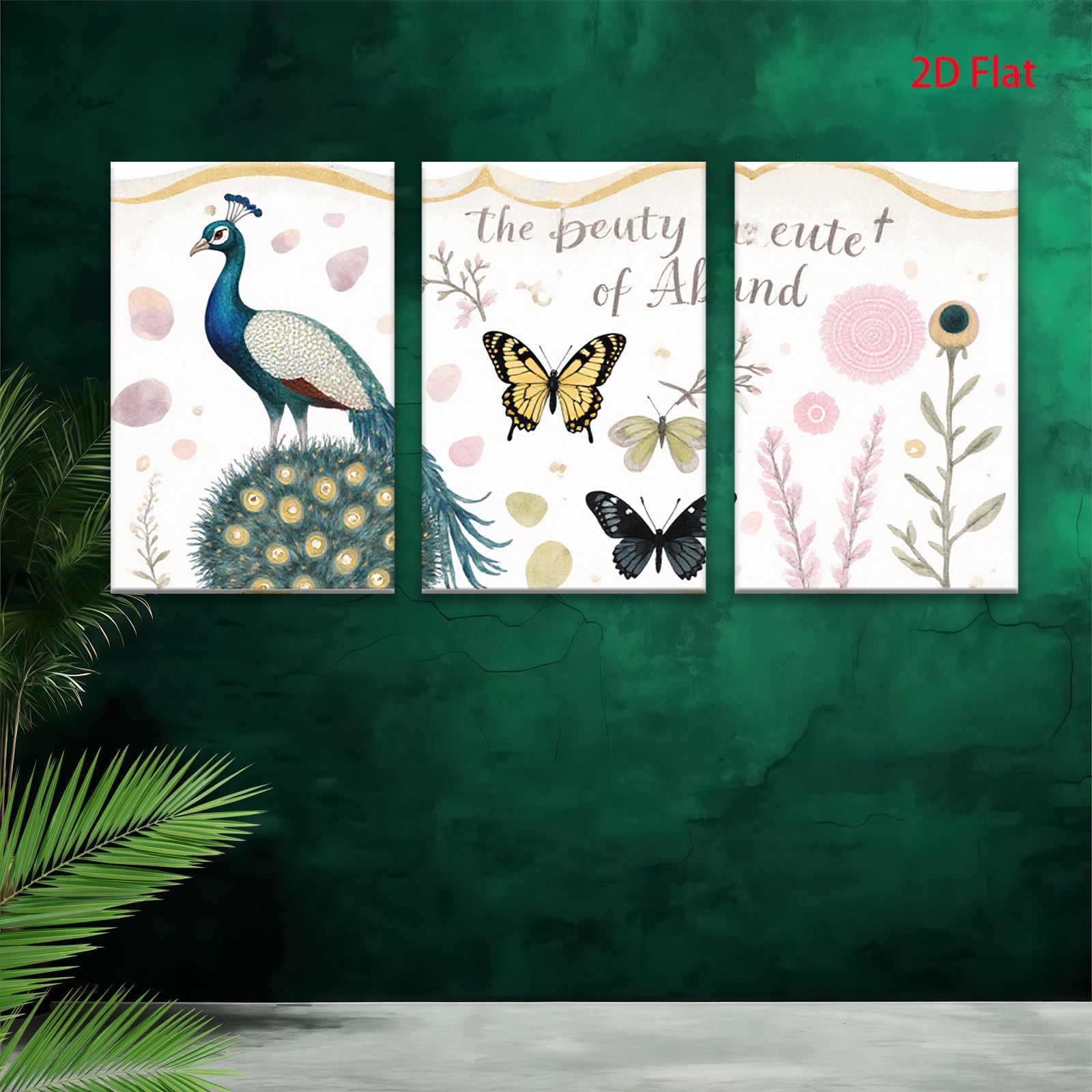 2D flat 1pc vibrant peacock botanical wall art prints farmhouse living room bedroom decor gallery wrapped canvas modern minimalist style statement piece cozy vibes