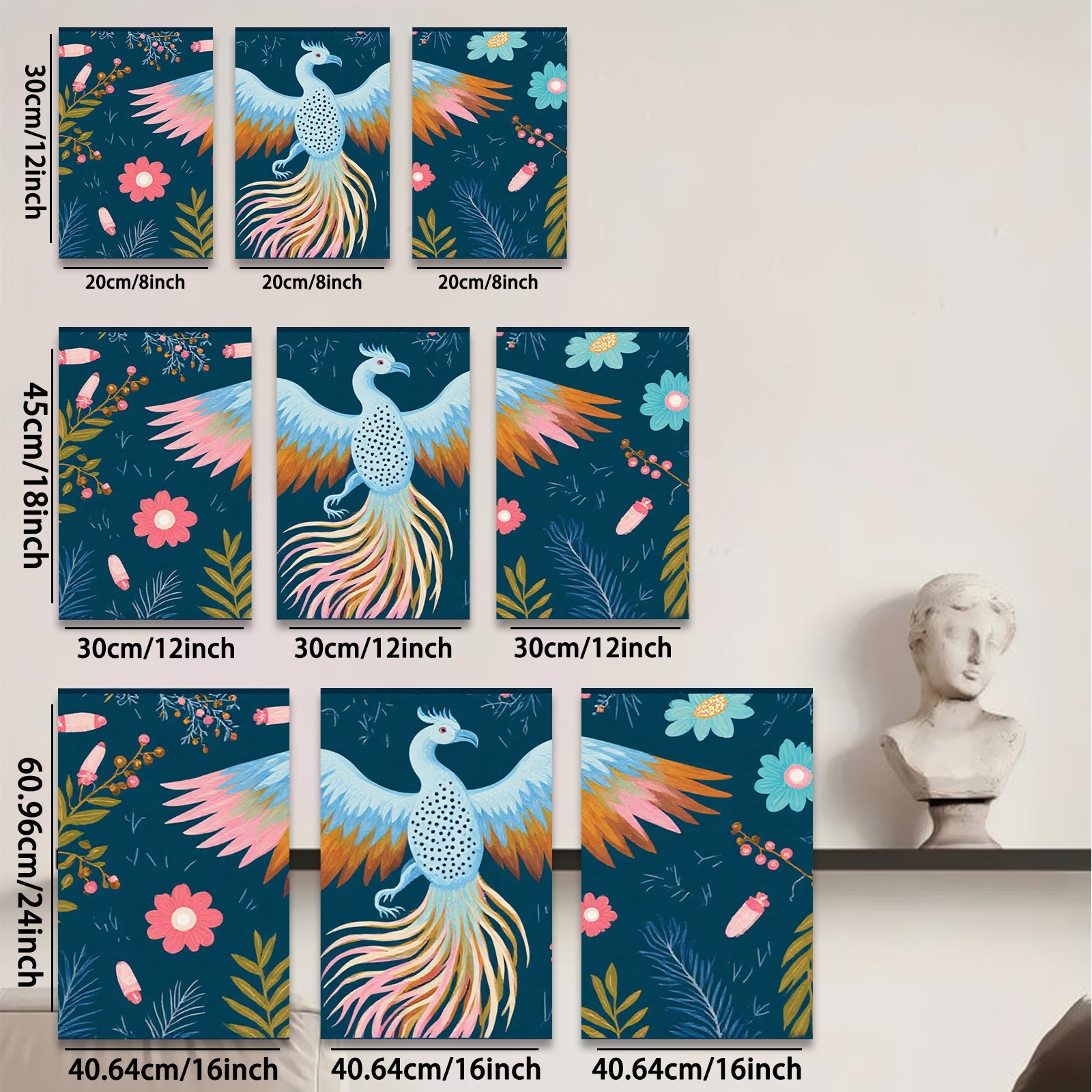2D flat 1pc vibrant phoenix floral wall art decor bedroom living room farmhouse gallery wrapped canvas prints