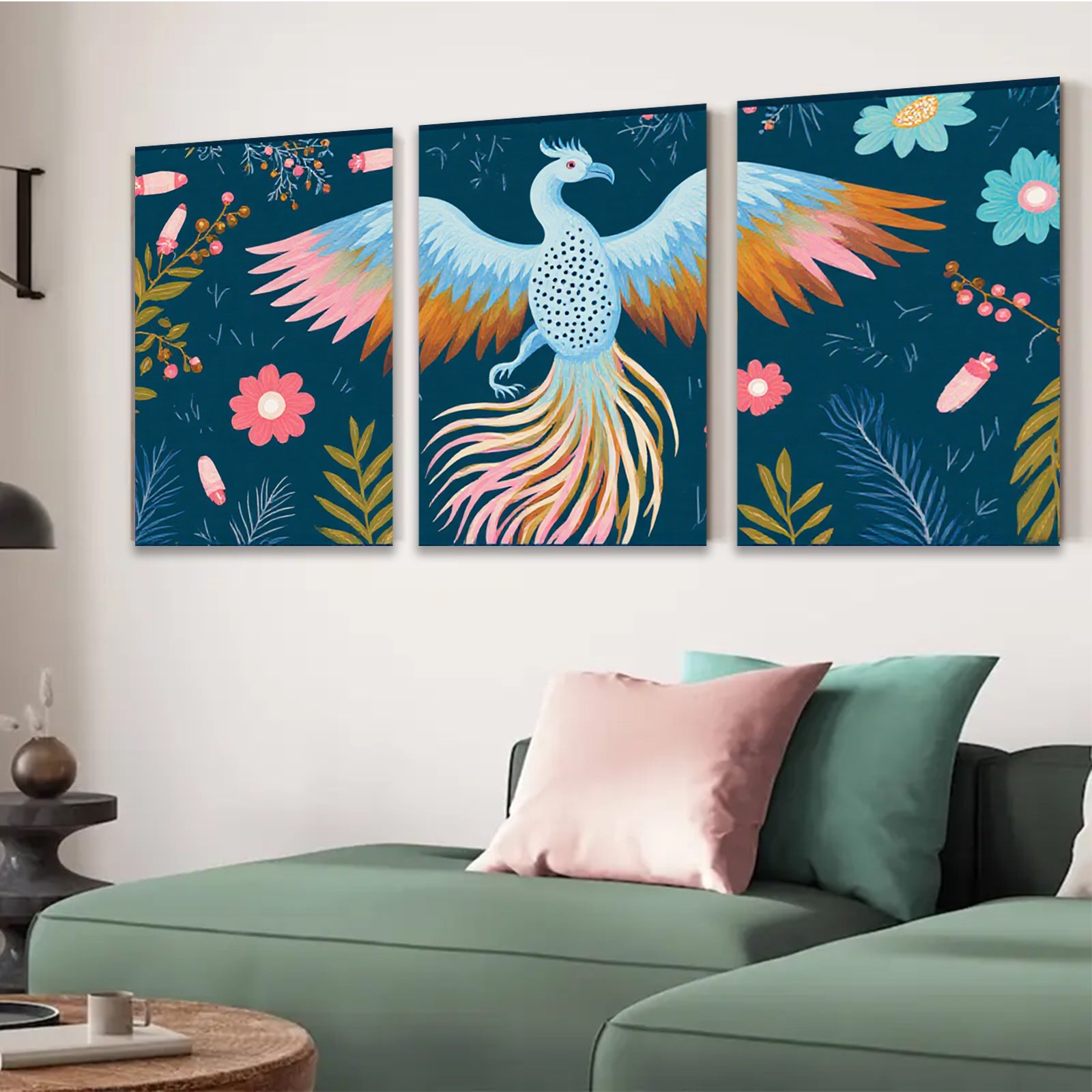 2D flat 1pc vibrant phoenix floral wall art decor bedroom living room farmhouse gallery wrapped canvas prints