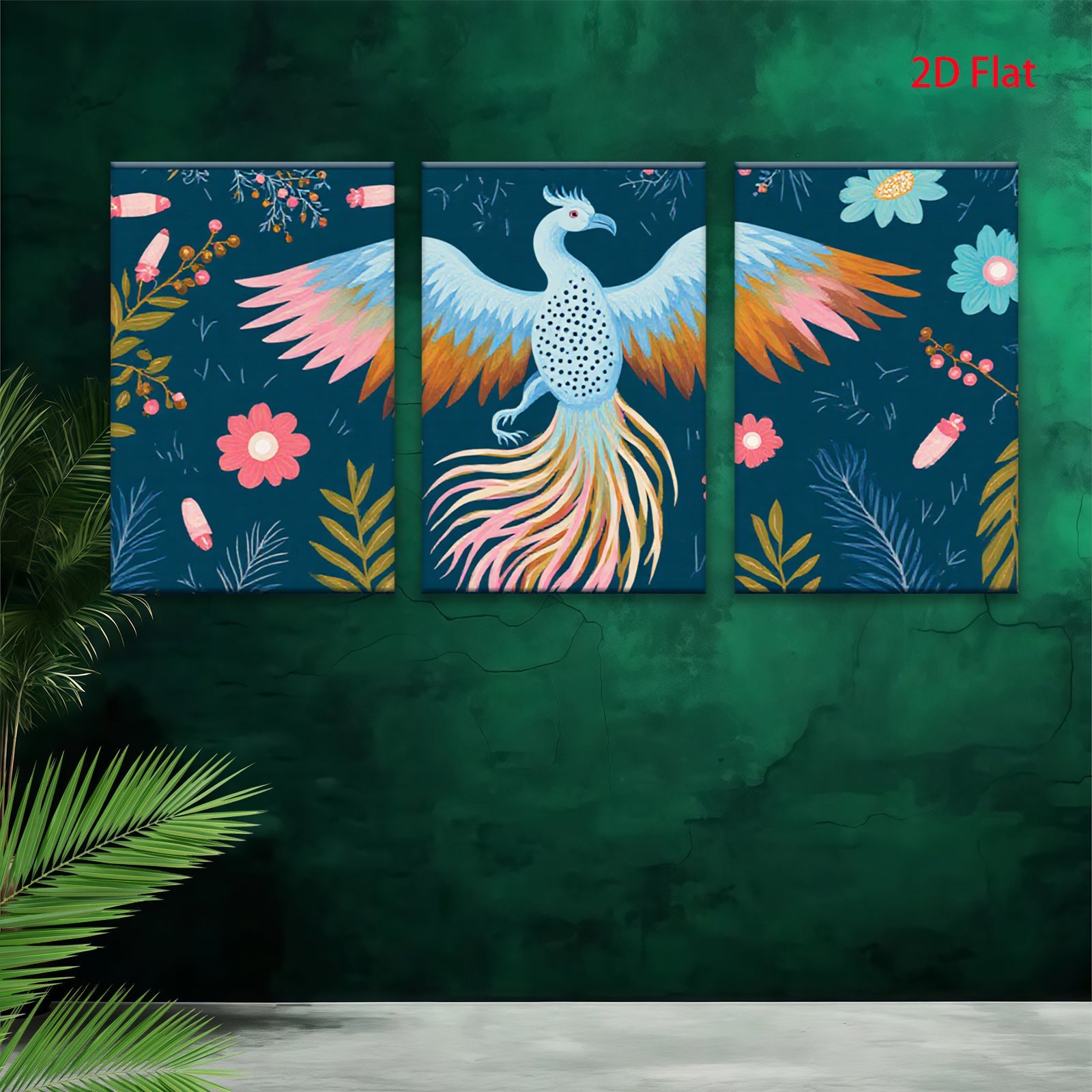 2D flat 1pc vibrant phoenix floral wall art decor bedroom living room farmhouse gallery wrapped canvas prints