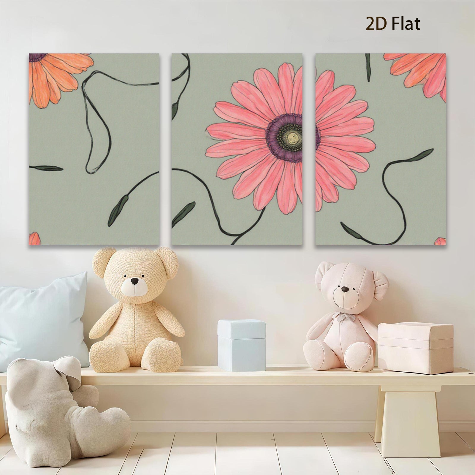 2D flat 1pc vibrant pink floral botanical wall art canvas prints for living room bedroom office decor farmhouse style modern minimalist gallery wrapped