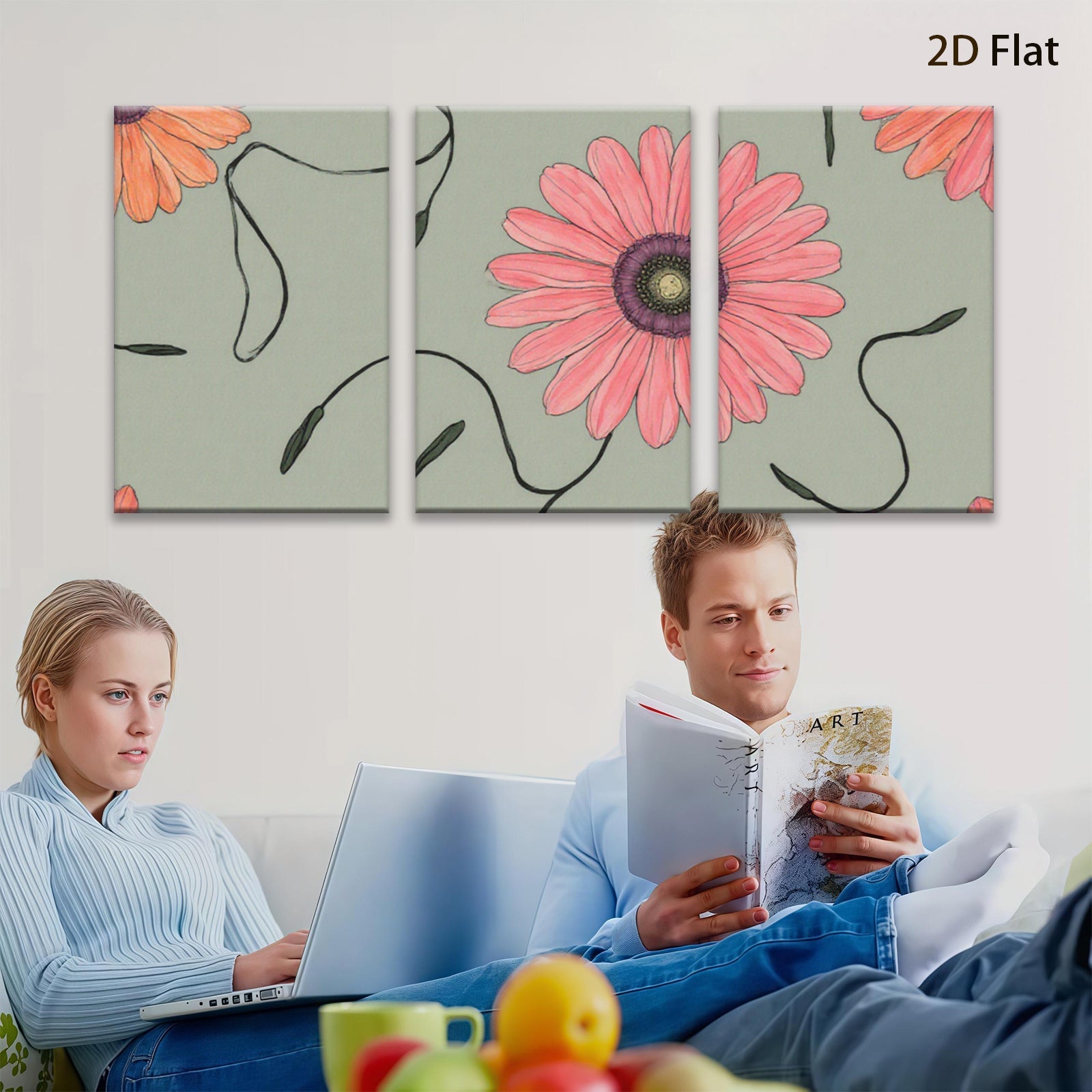 2D flat 1pc vibrant pink floral botanical wall art canvas prints for living room bedroom office decor farmhouse style modern minimalist gallery wrapped