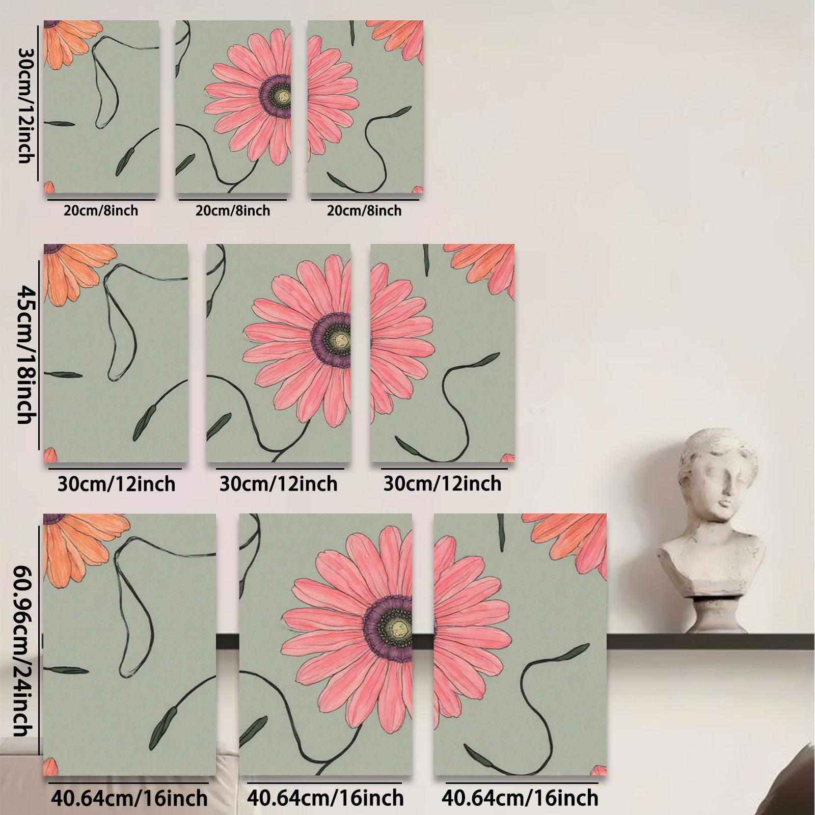 2D flat 1pc vibrant pink floral botanical wall art canvas prints for living room bedroom office decor farmhouse style modern minimalist gallery wrapped
