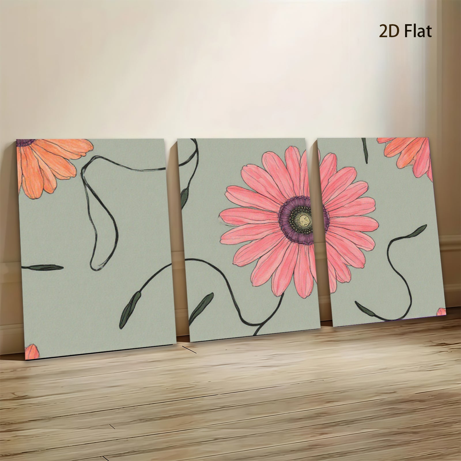 2D flat 1pc vibrant pink floral botanical wall art canvas prints for living room bedroom office decor farmhouse style modern minimalist gallery wrapped