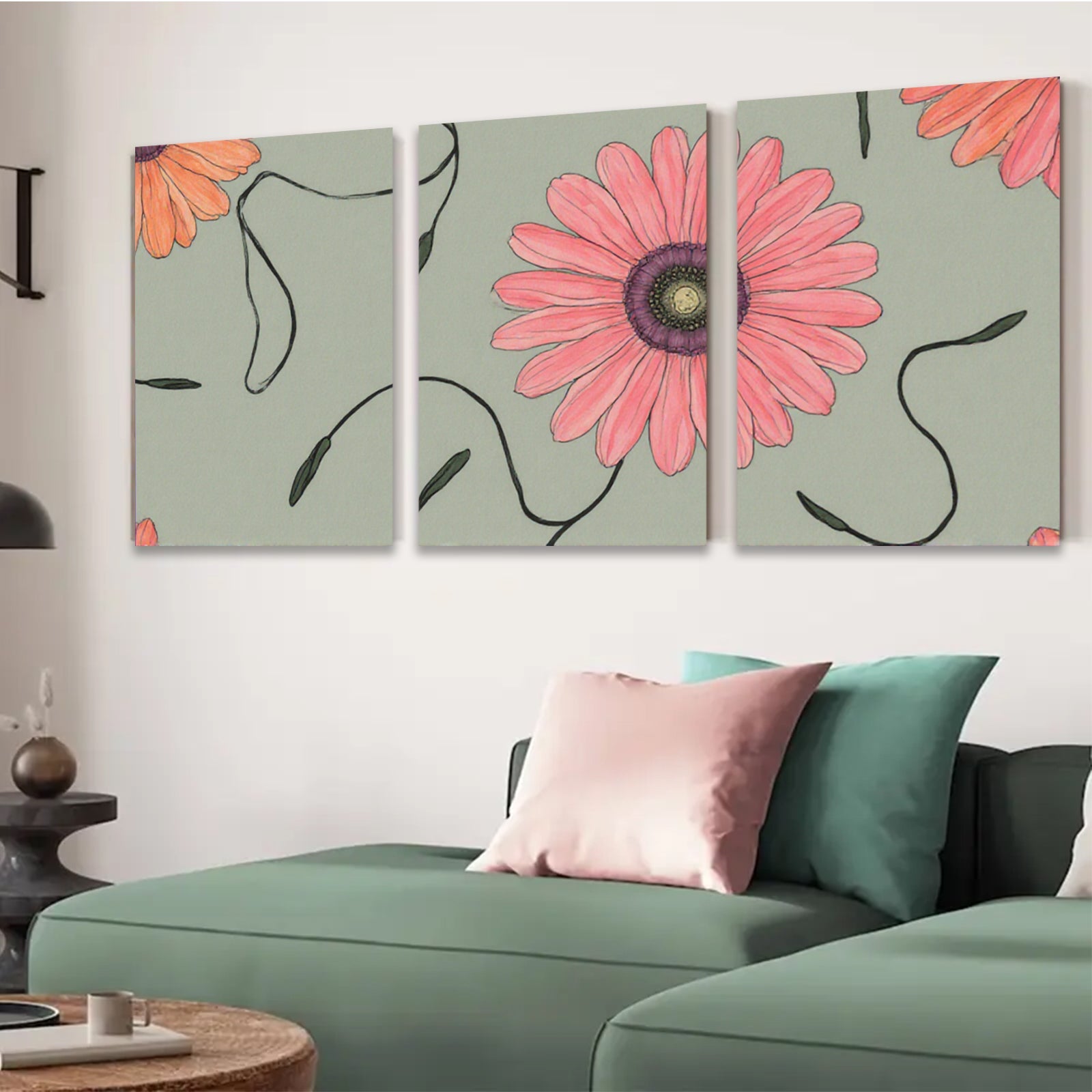 2D flat 1pc vibrant pink floral botanical wall art canvas prints for living room bedroom office decor farmhouse style modern minimalist gallery wrapped