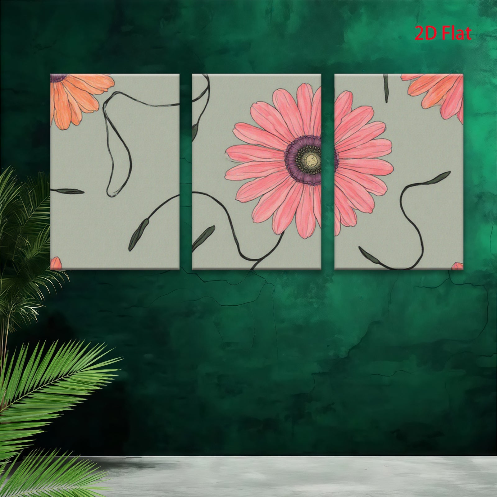2D flat 1pc vibrant pink floral botanical wall art canvas prints for living room bedroom office decor farmhouse style modern minimalist gallery wrapped