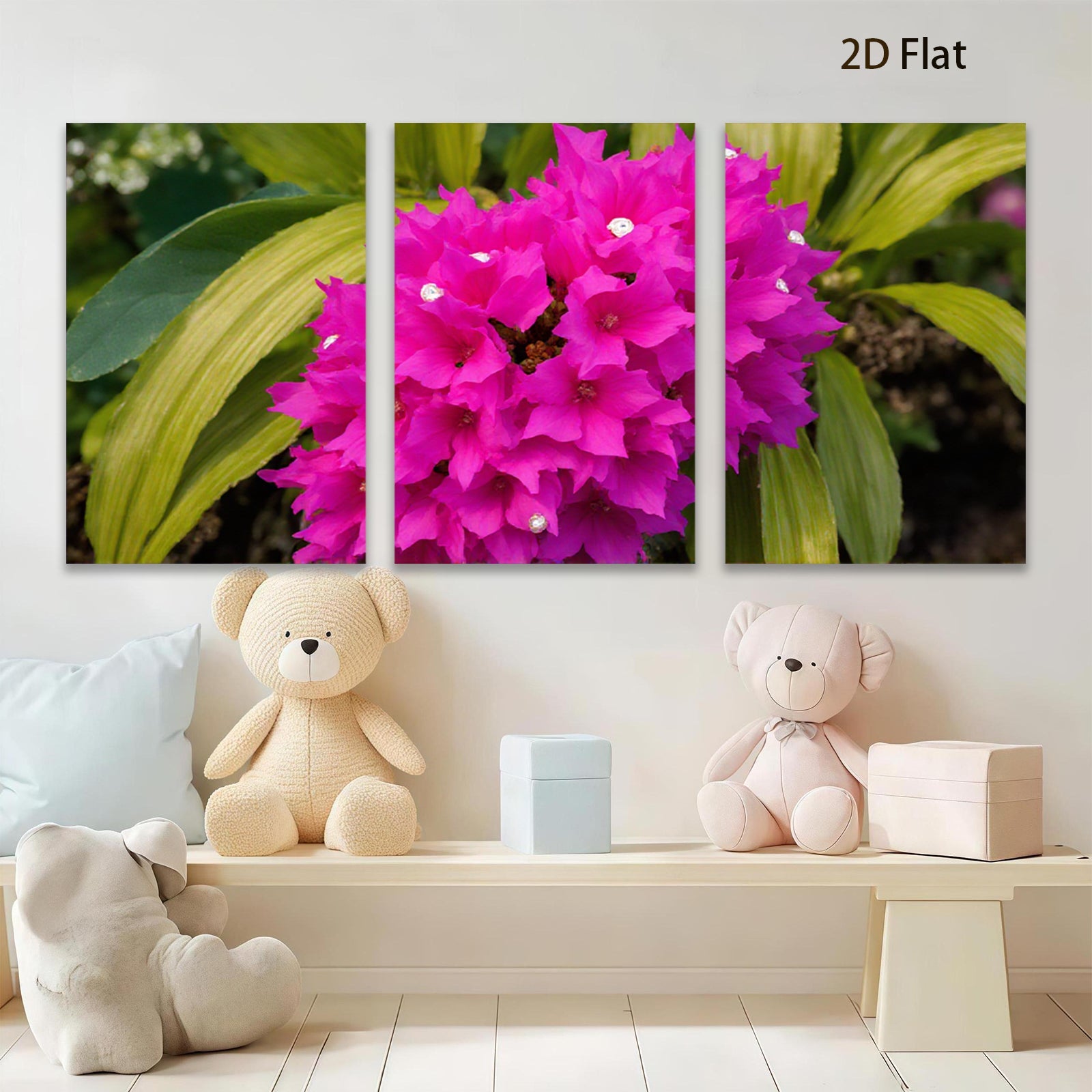 2D flat 1pc vibrant pink flower bloom garden wall art living room bedroom decor farmhouse style botanical prints cozy aesthetic gallery wrapped canvas