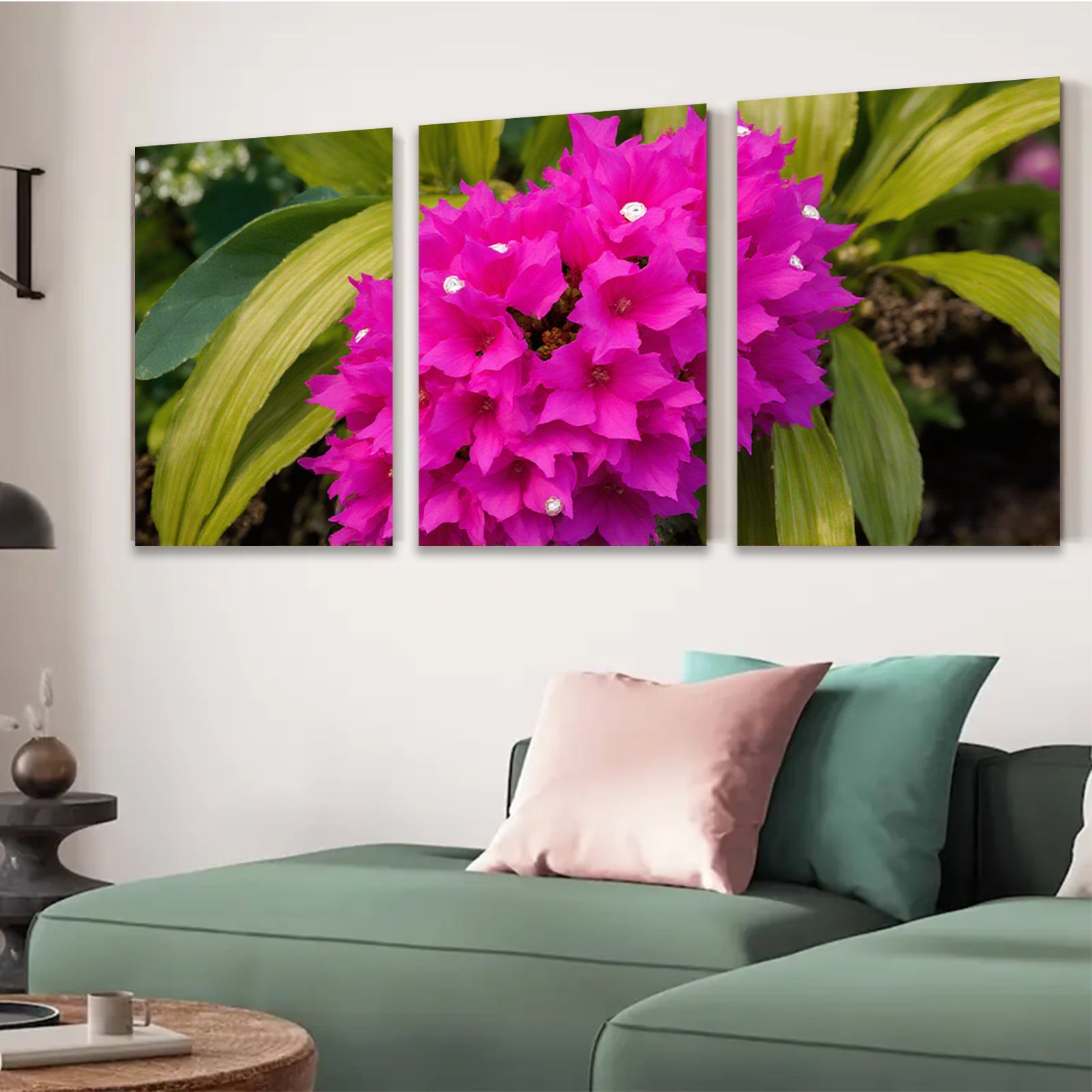 2D flat 1pc vibrant pink flower bloom garden wall art living room bedroom decor farmhouse style botanical prints cozy aesthetic gallery wrapped canvas