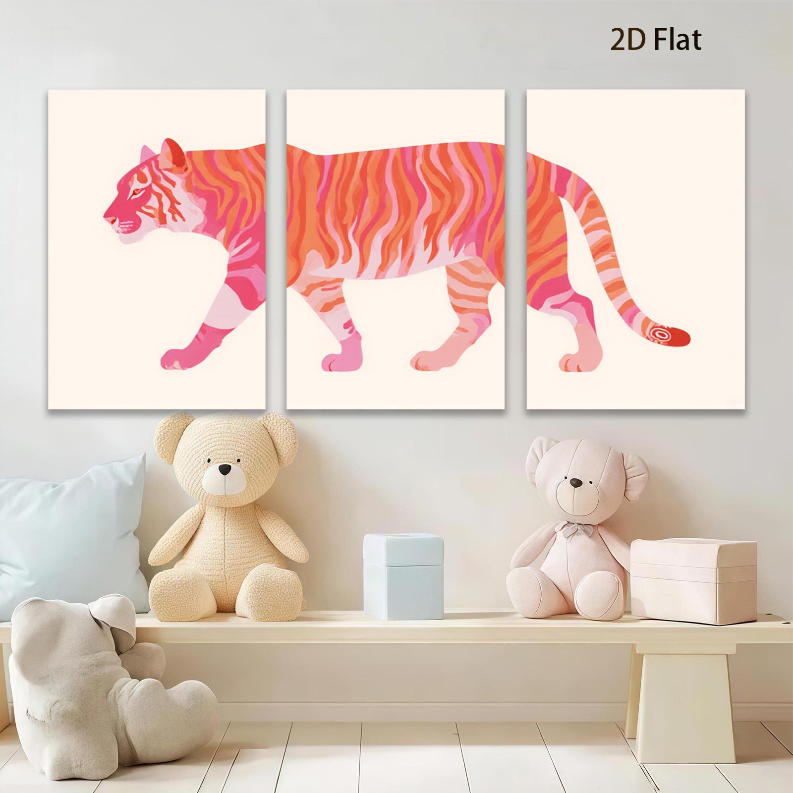 2D flat 1pc vibrant pink tiger artwork modern minimalist wall decor living room bedroom home office gallery wrapped canvas prints farmhouse style