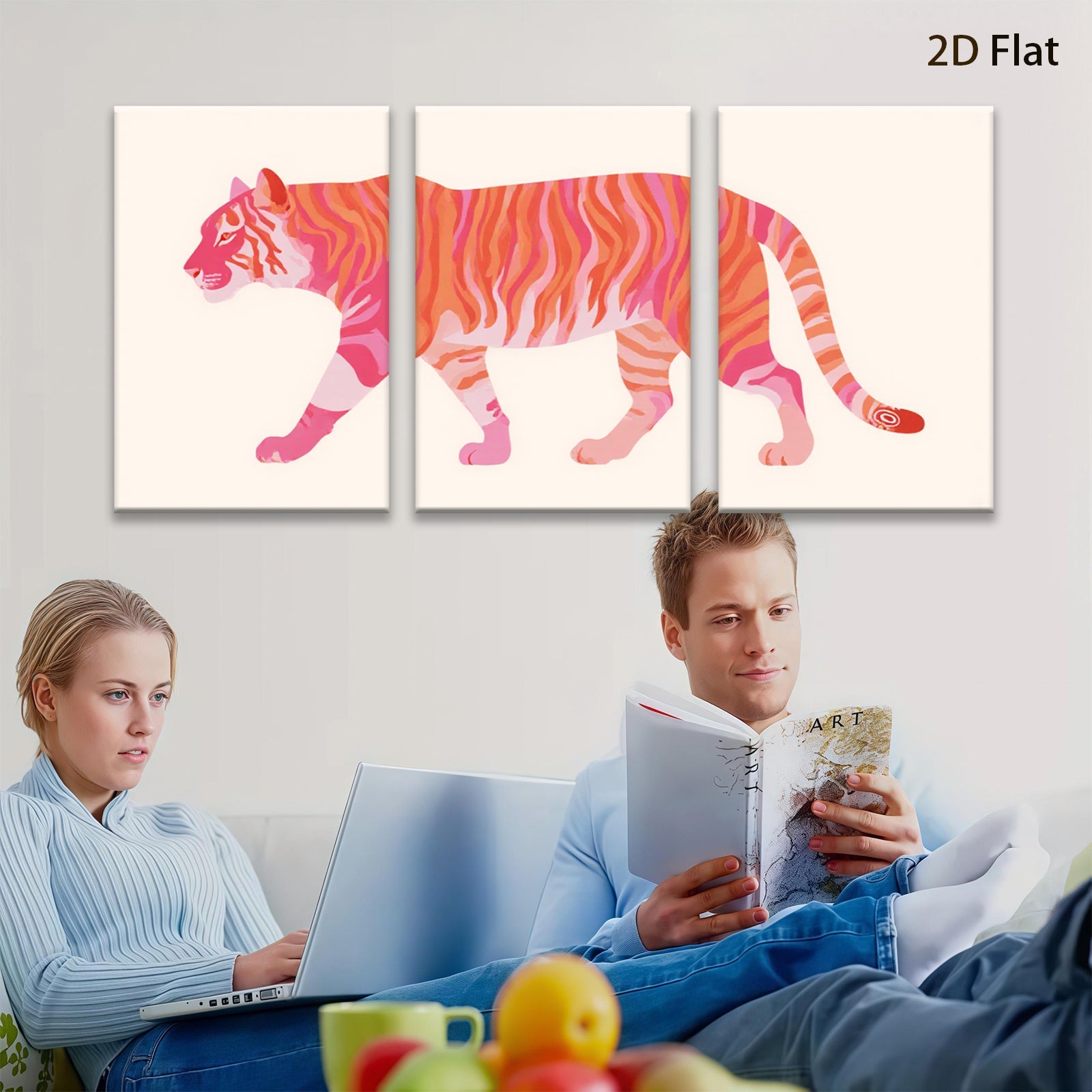 2D flat 1pc vibrant pink tiger artwork modern minimalist wall decor living room bedroom home office gallery wrapped canvas prints farmhouse style