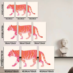2D flat 1pc vibrant pink tiger artwork modern minimalist wall decor living room bedroom home office gallery wrapped canvas prints farmhouse style