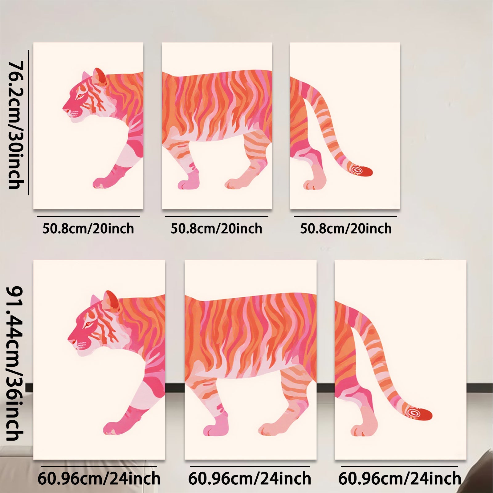 2D flat 1pc vibrant pink tiger artwork modern minimalist wall decor living room bedroom home office gallery wrapped canvas prints farmhouse style