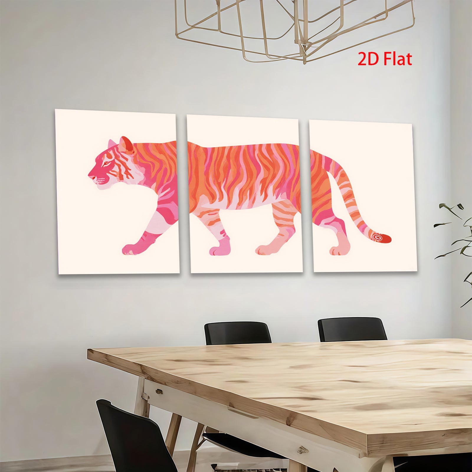 2D flat 1pc vibrant pink tiger artwork modern minimalist wall decor living room bedroom home office gallery wrapped canvas prints farmhouse style
