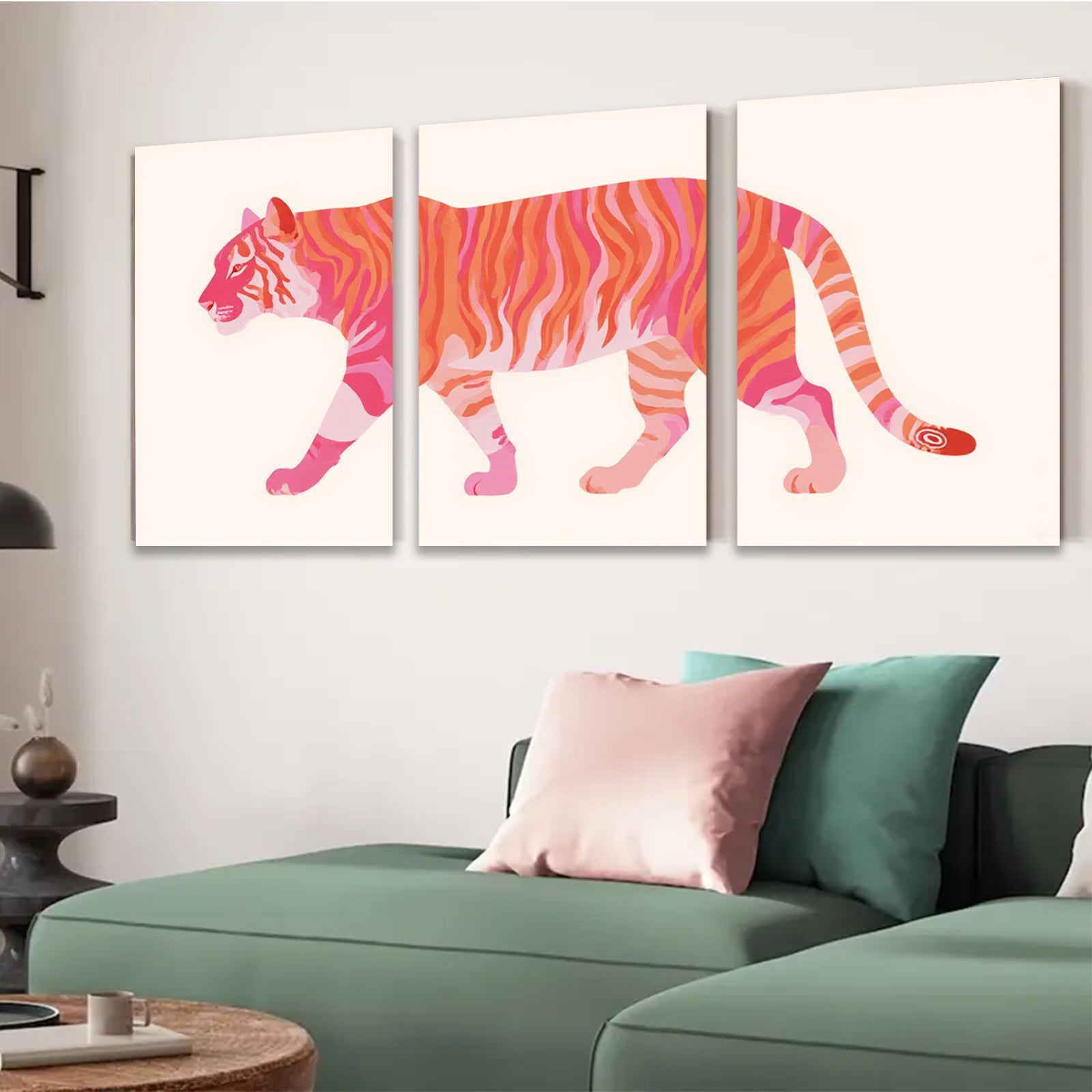 2D flat 1pc vibrant pink tiger artwork modern minimalist wall decor living room bedroom home office gallery wrapped canvas prints farmhouse style