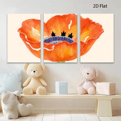 2D flat 1pc vibrant poppy bloom botanical wall art farmhouse decor living room bedroom gallery wrapped canvas print modern floral accent piece
