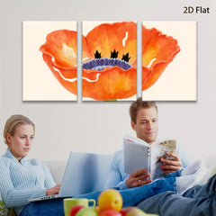 2D flat 1pc vibrant poppy bloom botanical wall art farmhouse decor living room bedroom gallery wrapped canvas print modern floral accent piece