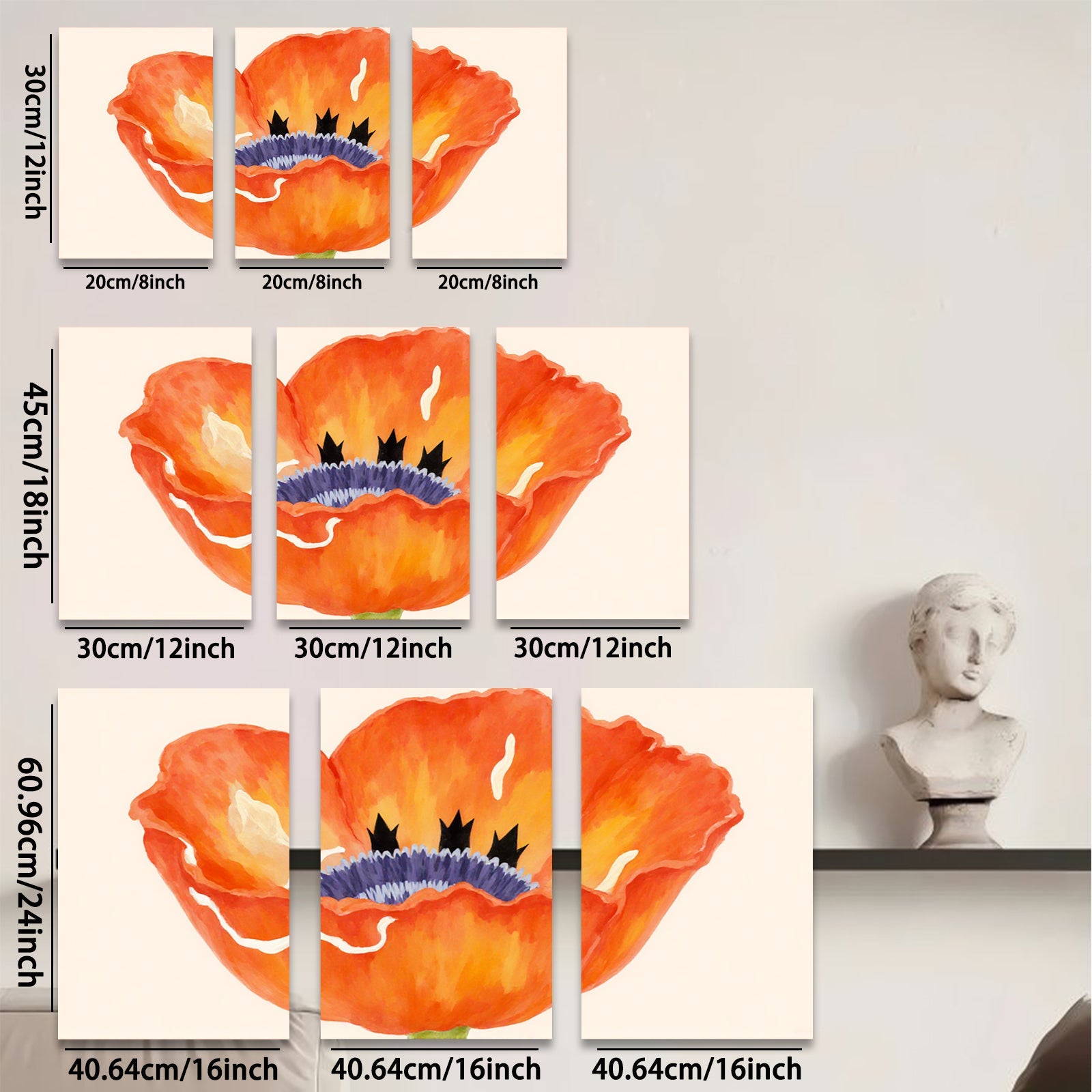 2D flat 1pc vibrant poppy bloom botanical wall art farmhouse decor living room bedroom gallery wrapped canvas print modern floral accent piece