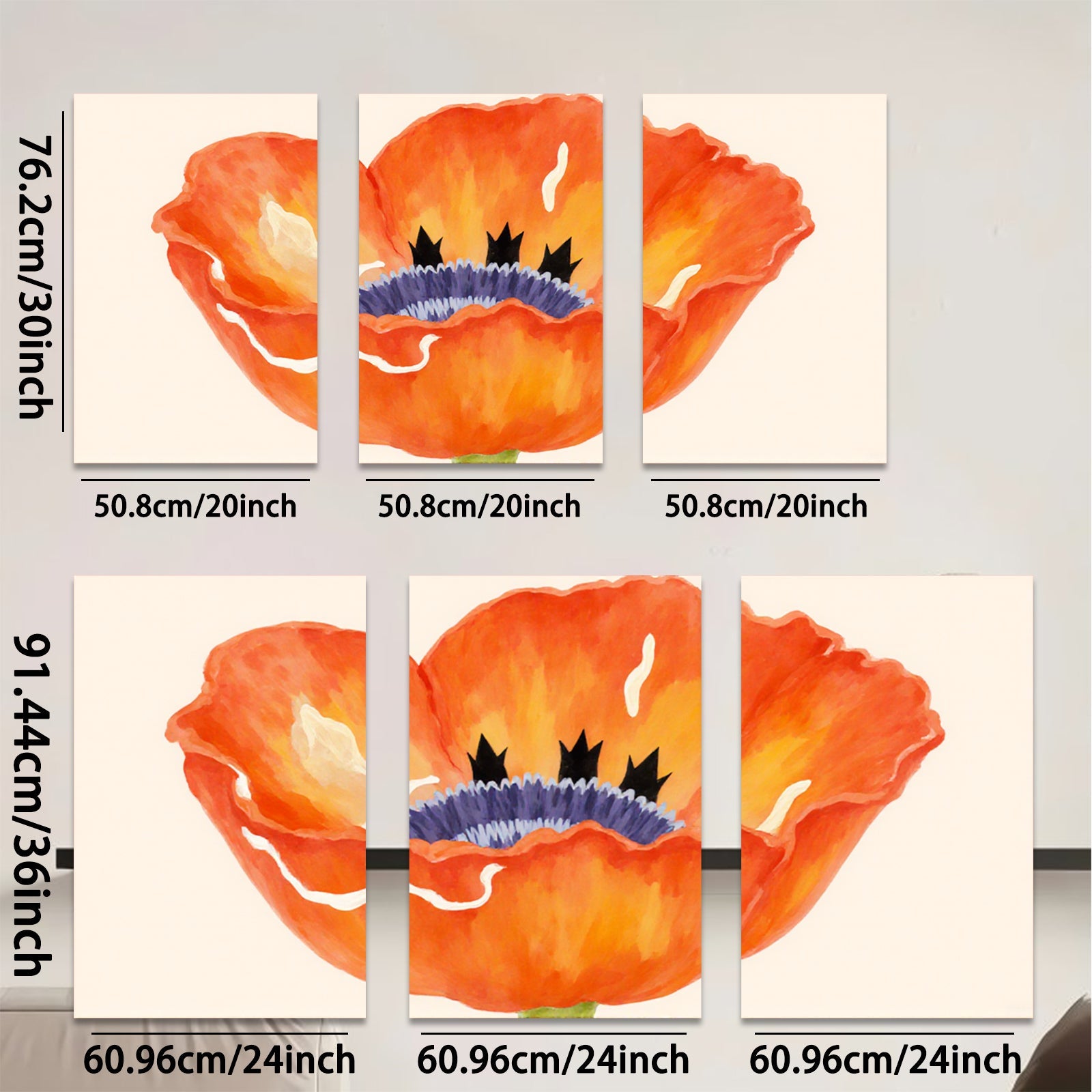 2D flat 1pc vibrant poppy bloom botanical wall art farmhouse decor living room bedroom gallery wrapped canvas print modern floral accent piece