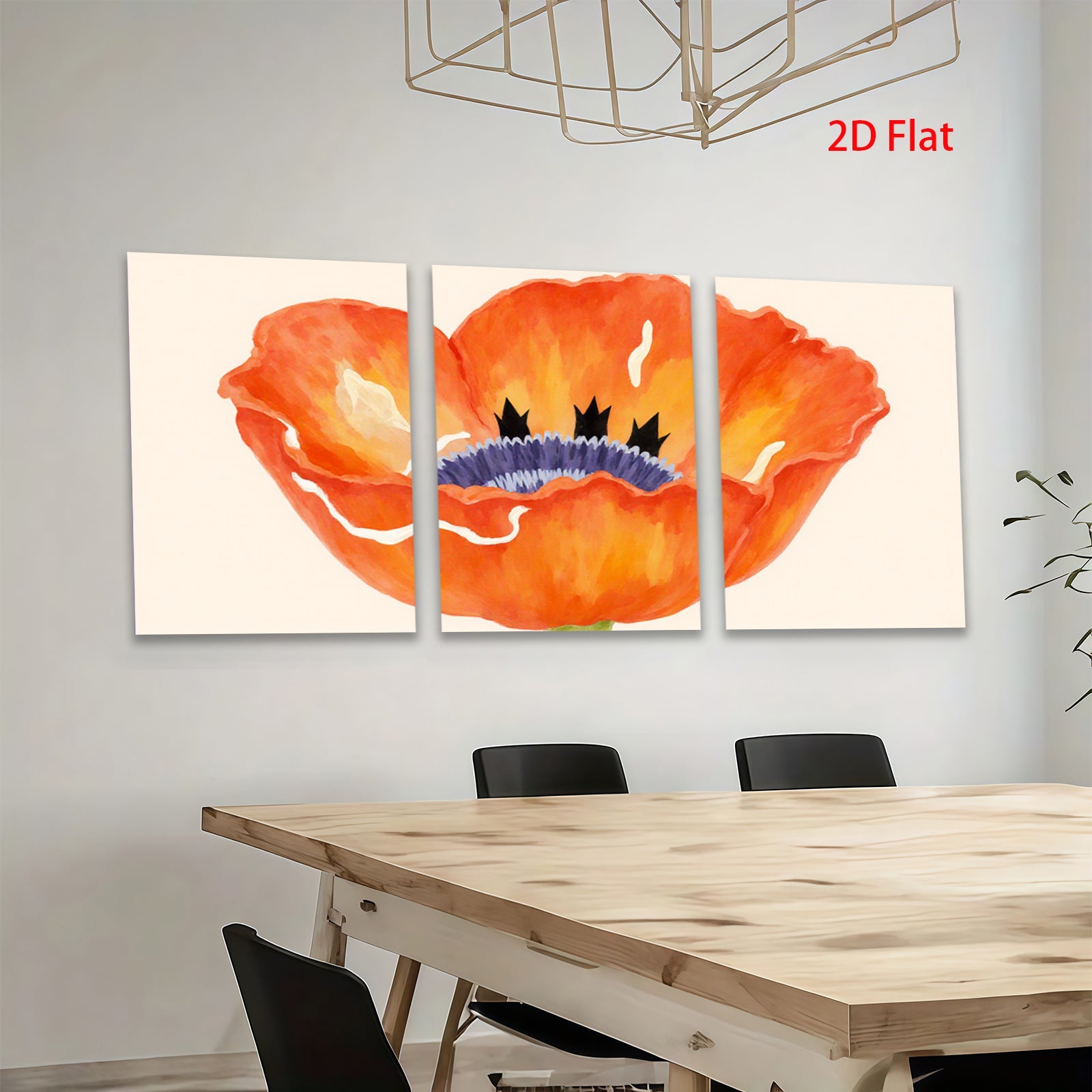 2D flat 1pc vibrant poppy bloom botanical wall art farmhouse decor living room bedroom gallery wrapped canvas print modern floral accent piece
