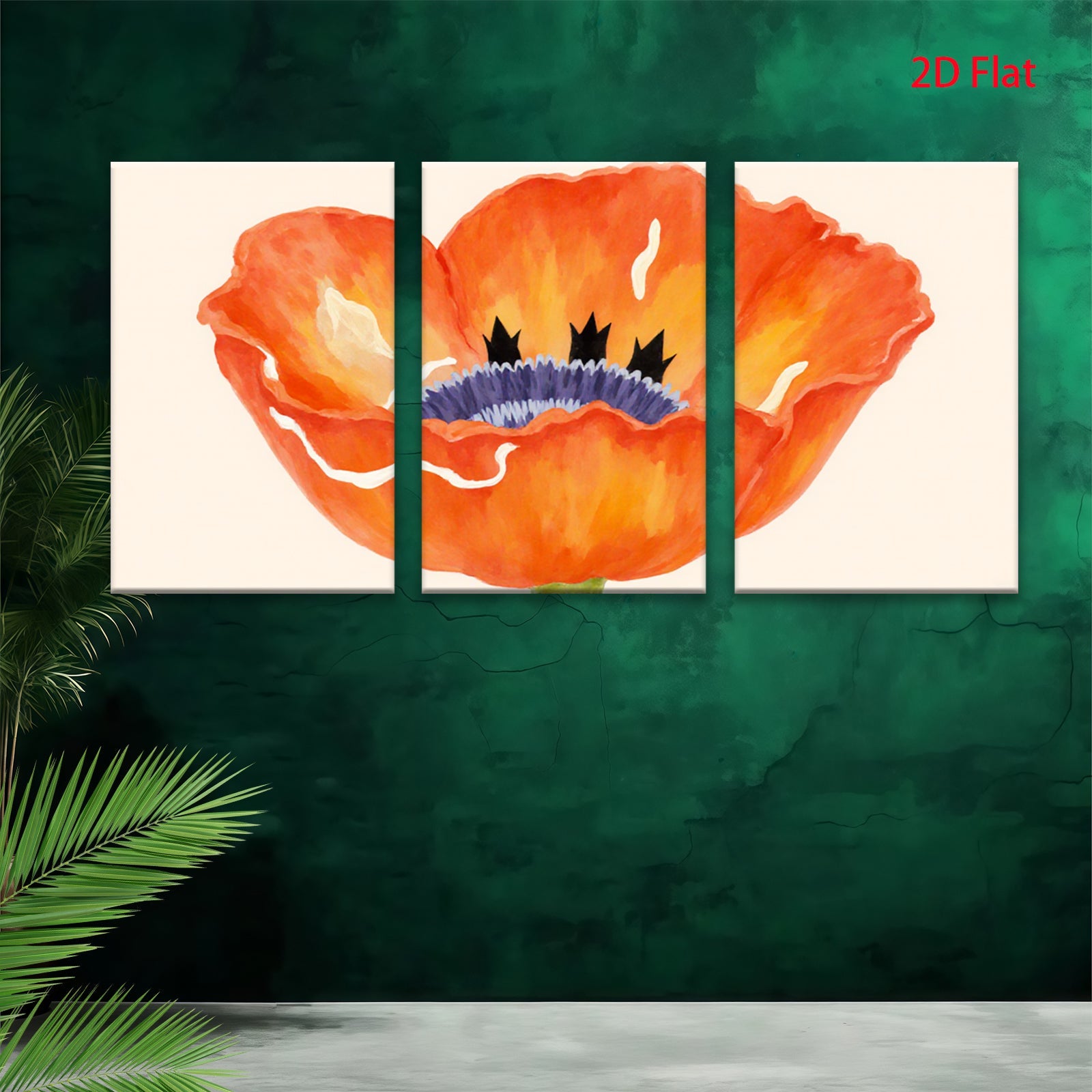 2D flat 1pc vibrant poppy bloom botanical wall art farmhouse decor living room bedroom gallery wrapped canvas print modern floral accent piece