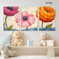 2D flat 1pc vibrant poppy blooms farmhouse wall art botanical floral prints gallery wrapped canvas living room bedroom decor modern minimalist style