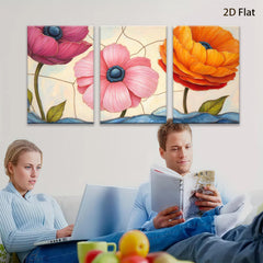 2D flat 1pc vibrant poppy blooms farmhouse wall art botanical floral prints gallery wrapped canvas living room bedroom decor modern minimalist style