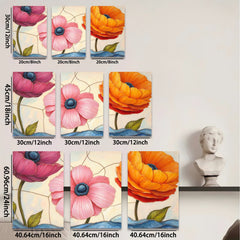 2D flat 1pc vibrant poppy blooms farmhouse wall art botanical floral prints gallery wrapped canvas living room bedroom decor modern minimalist style
