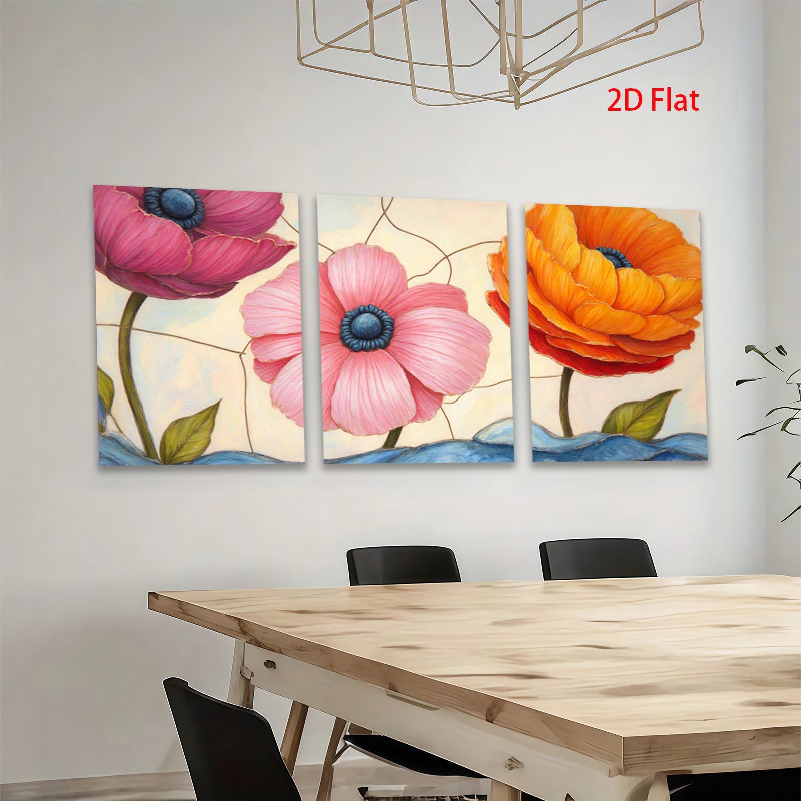 2D flat 1pc vibrant poppy blooms farmhouse wall art botanical floral prints gallery wrapped canvas living room bedroom decor modern minimalist style