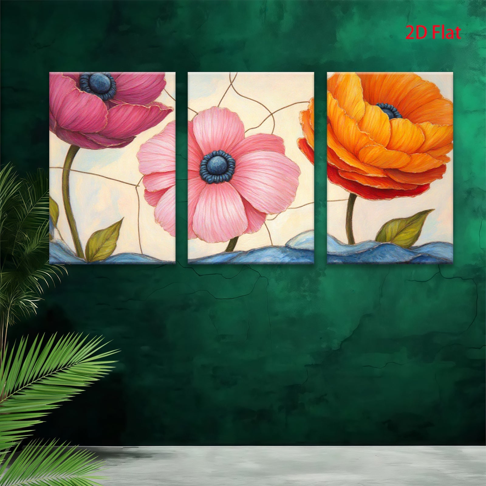 2D flat 1pc vibrant poppy blooms farmhouse wall art botanical floral prints gallery wrapped canvas living room bedroom decor modern minimalist style