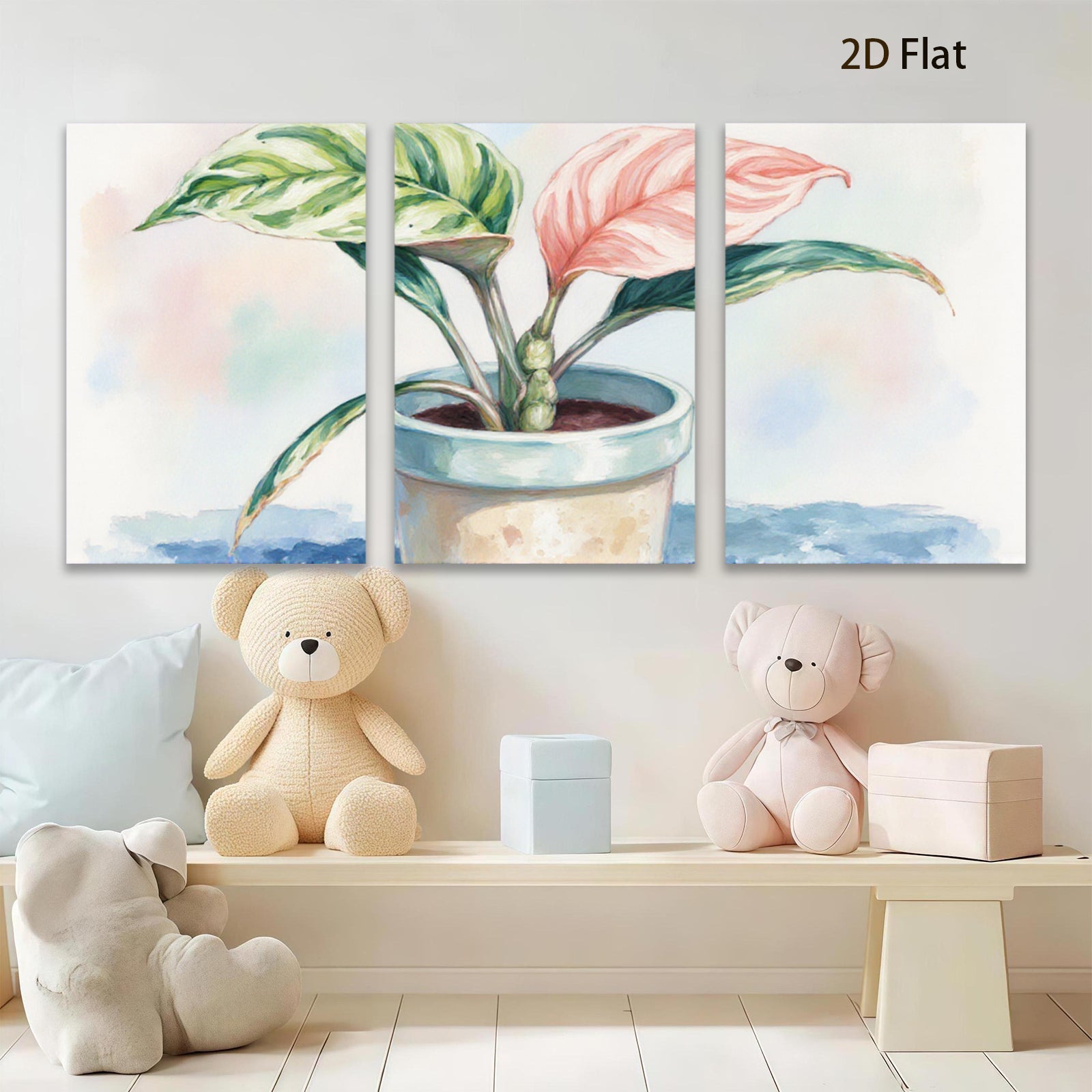 2D flat 1pc vibrant potted philodendron botanical wall art farmhouse living room bedroom decor gallery wrapped canvas prints modern minimalist style