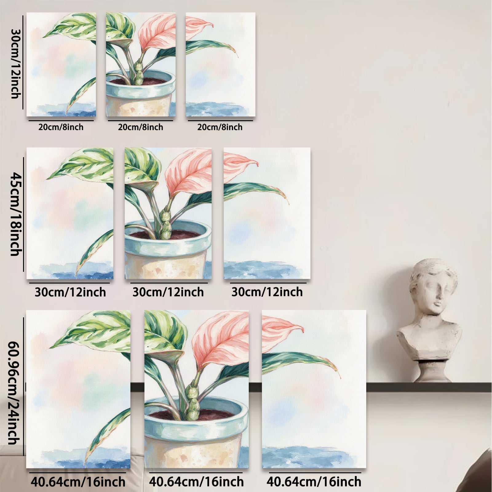 2D flat 1pc vibrant potted philodendron botanical wall art farmhouse living room bedroom decor gallery wrapped canvas prints modern minimalist style