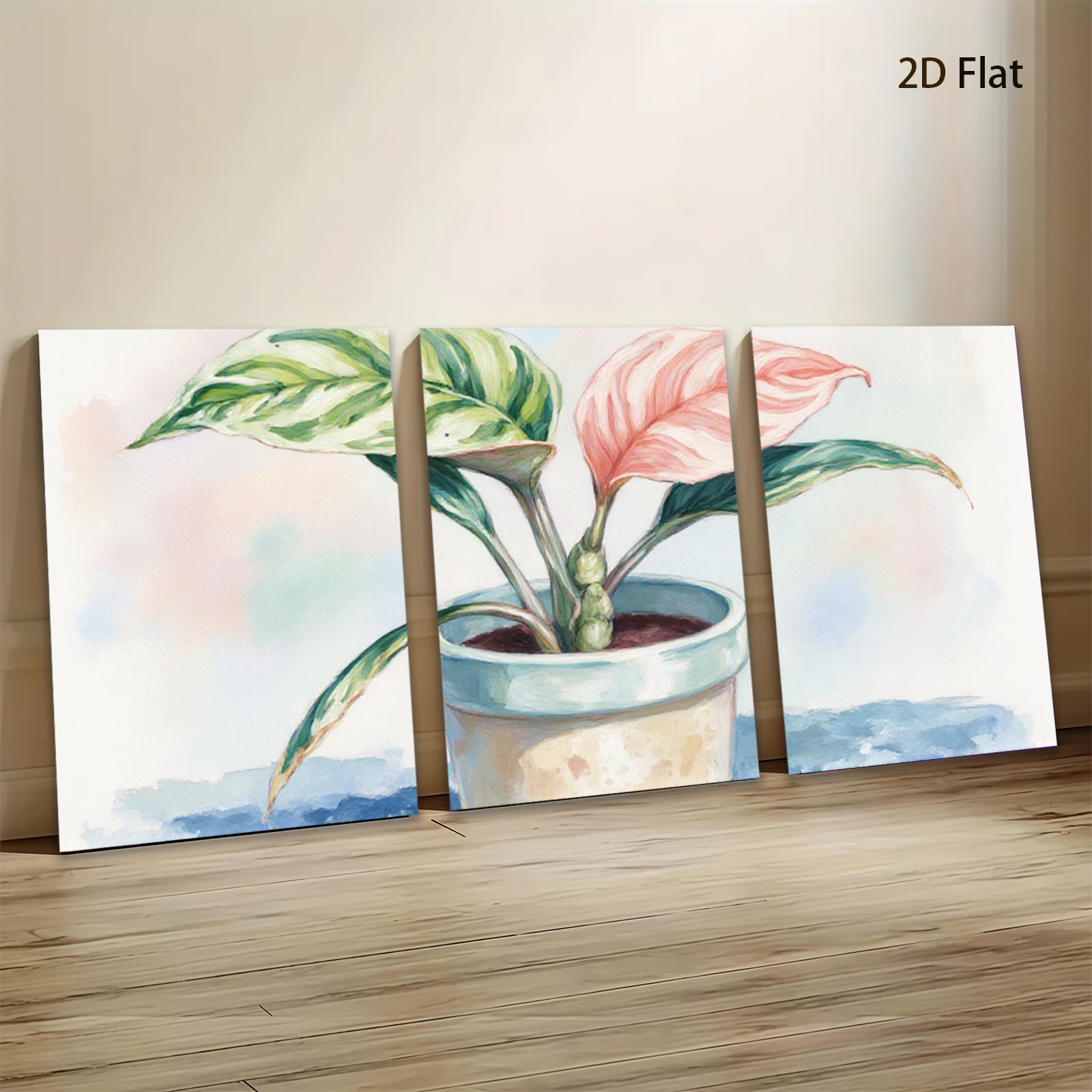 2D flat 1pc vibrant potted philodendron botanical wall art farmhouse living room bedroom decor gallery wrapped canvas prints modern minimalist style
