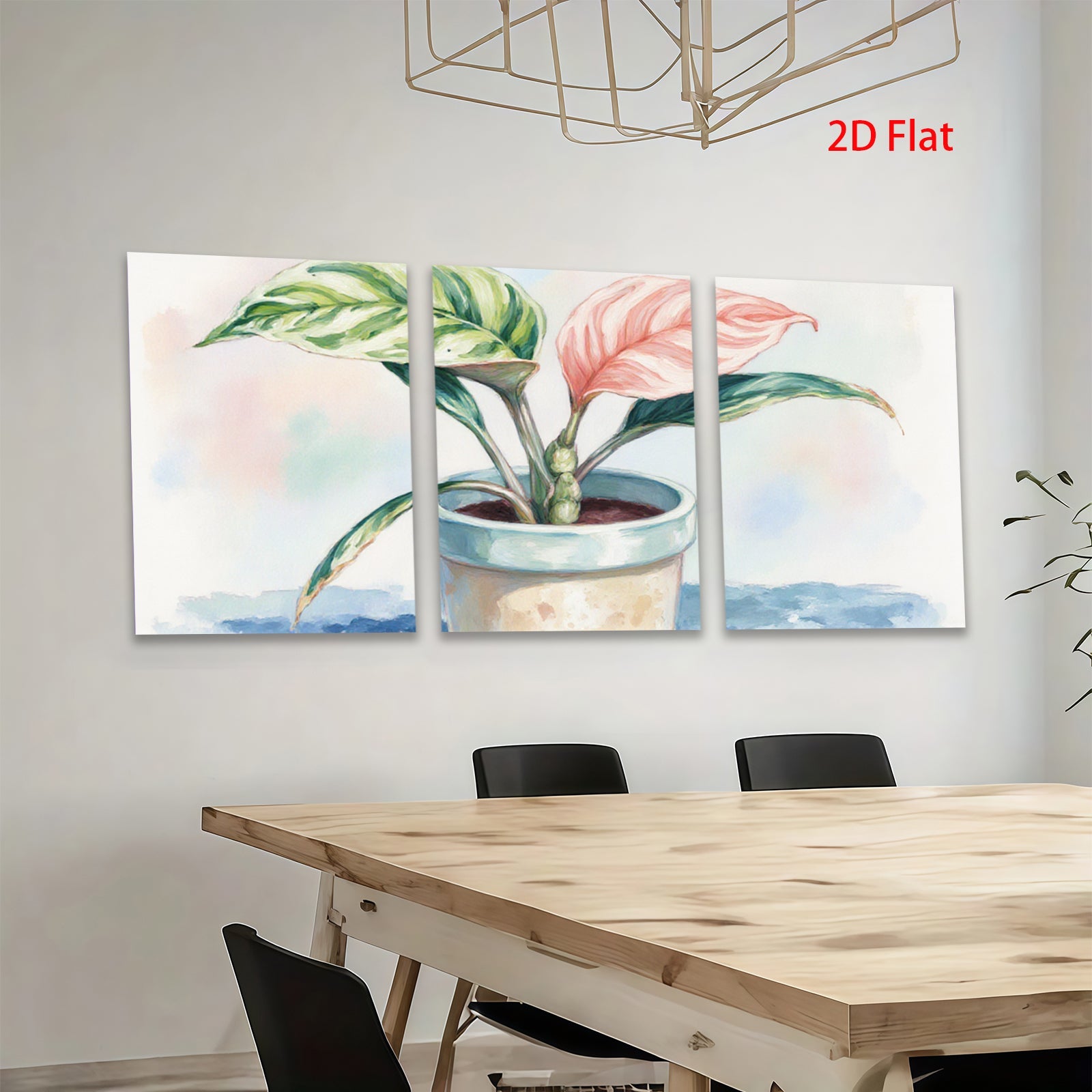 2D flat 1pc vibrant potted philodendron botanical wall art farmhouse living room bedroom decor gallery wrapped canvas prints modern minimalist style