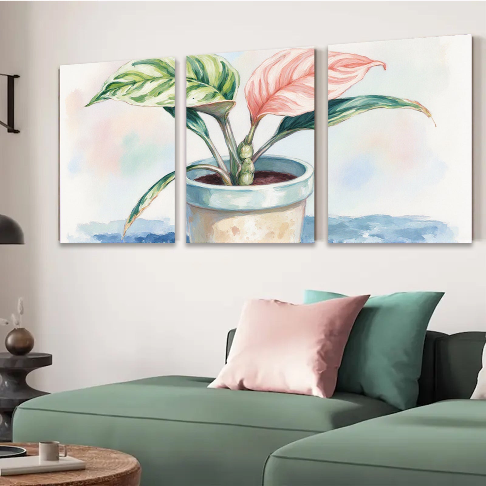 2D flat 1pc vibrant potted philodendron botanical wall art farmhouse living room bedroom decor gallery wrapped canvas prints modern minimalist style