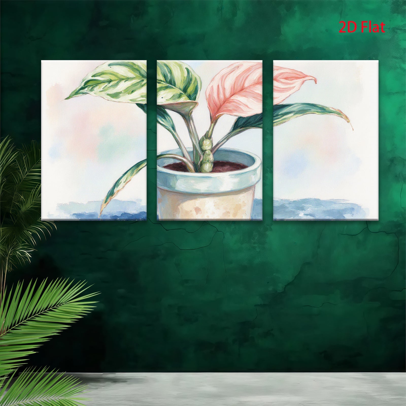 2D flat 1pc vibrant potted philodendron botanical wall art farmhouse living room bedroom decor gallery wrapped canvas prints modern minimalist style