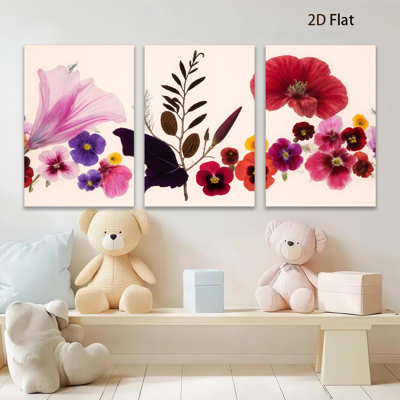 2D flat 1pc vibrant pressed wildflower botanical art print for gallery wall bedroom living room decor farmhouse style modern minimalist