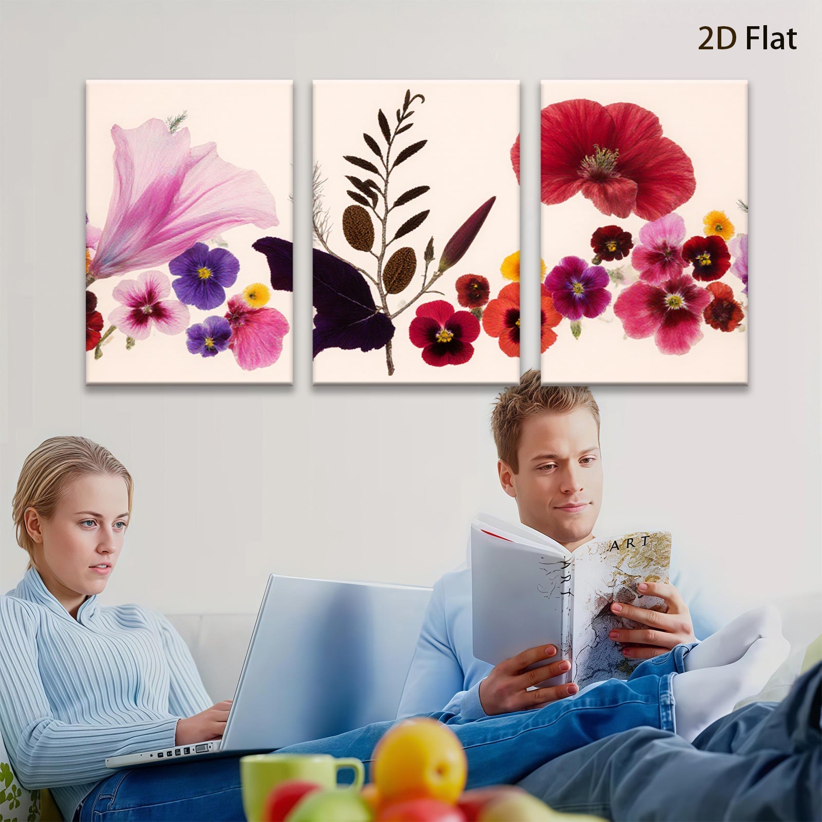 2D flat 1pc vibrant pressed wildflower botanical art print for gallery wall bedroom living room decor farmhouse style modern minimalist