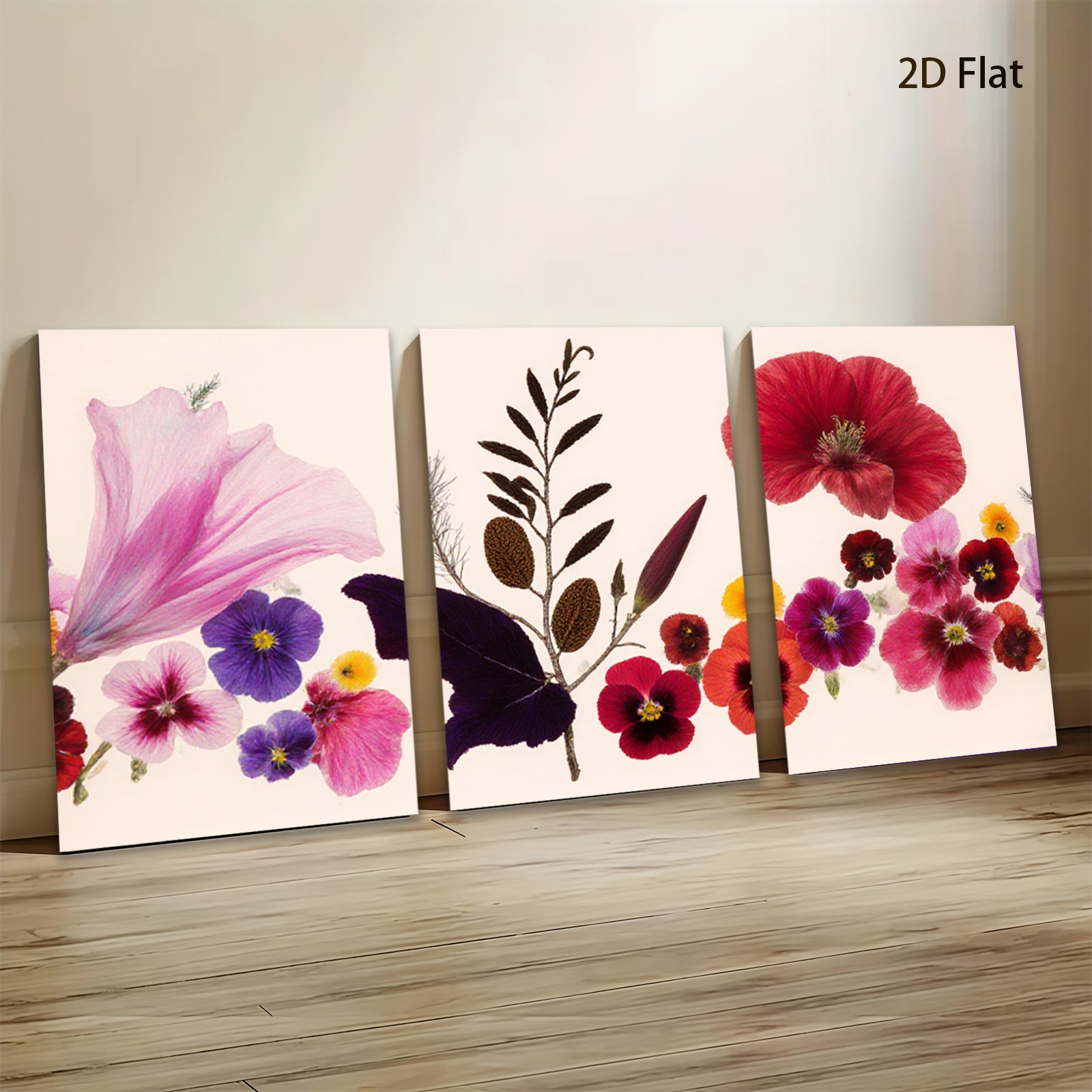 2D flat 1pc vibrant pressed wildflower botanical art print for gallery wall bedroom living room decor farmhouse style modern minimalist