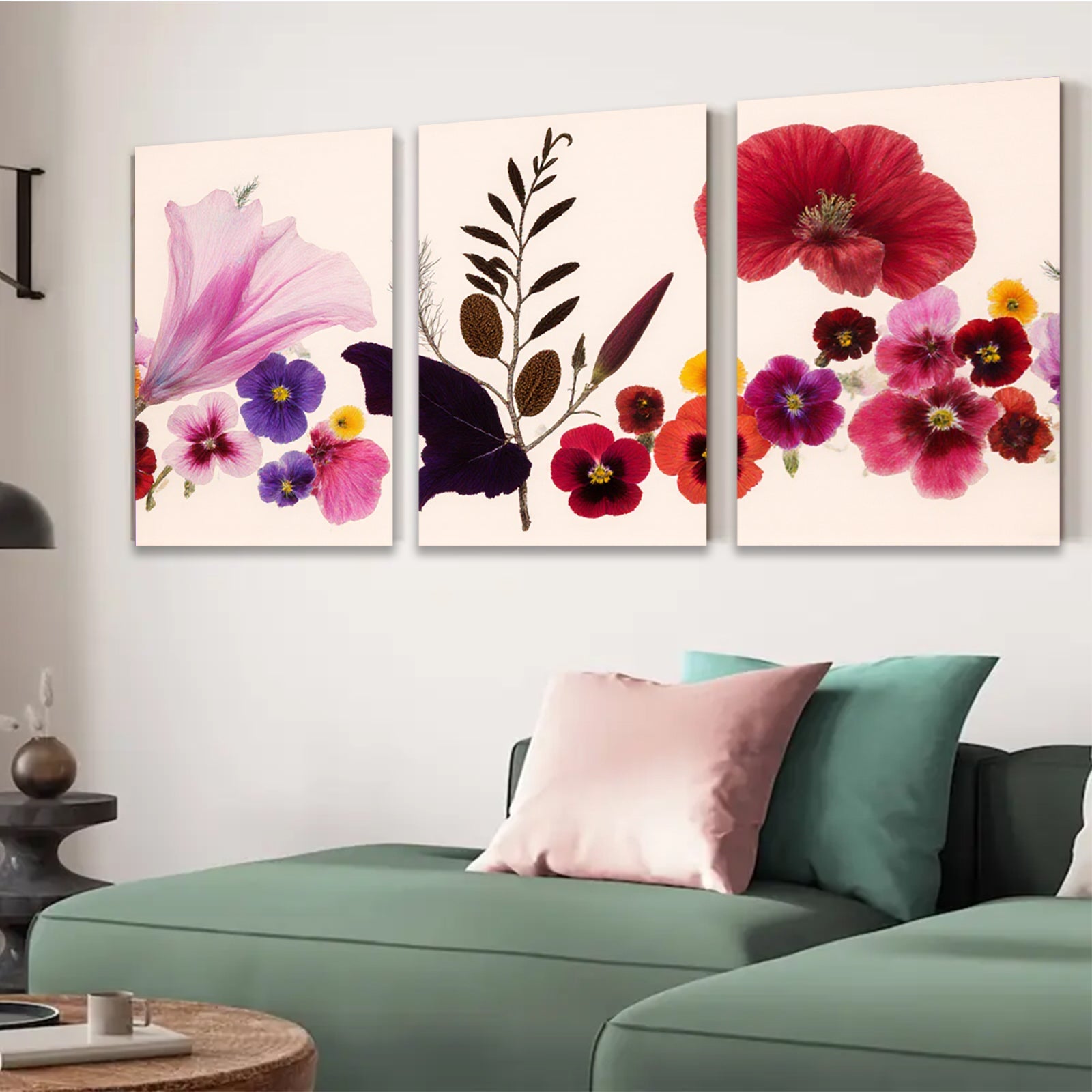 2D flat 1pc vibrant pressed wildflower botanical art print for gallery wall bedroom living room decor farmhouse style modern minimalist