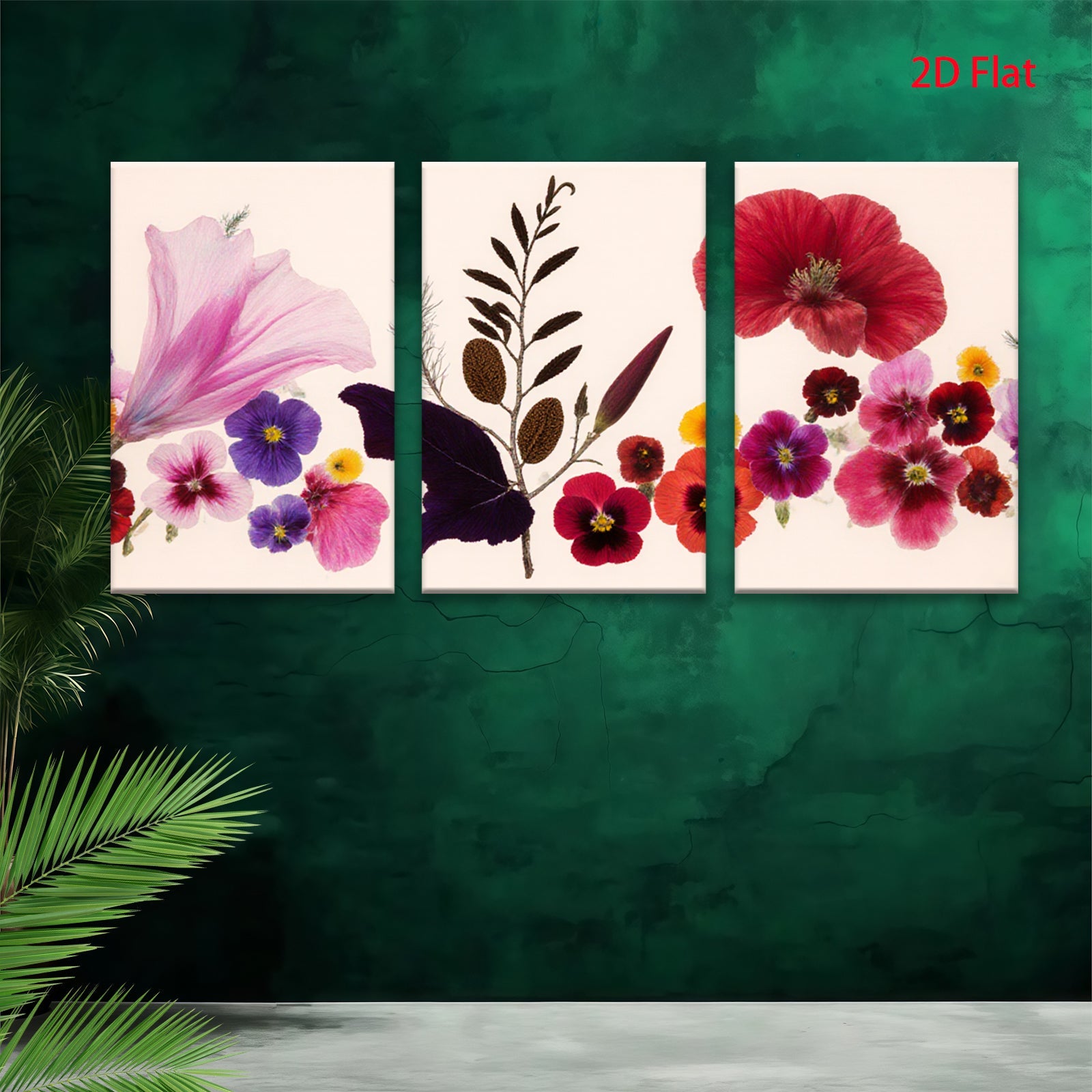 2D flat 1pc vibrant pressed wildflower botanical art print for gallery wall bedroom living room decor farmhouse style modern minimalist
