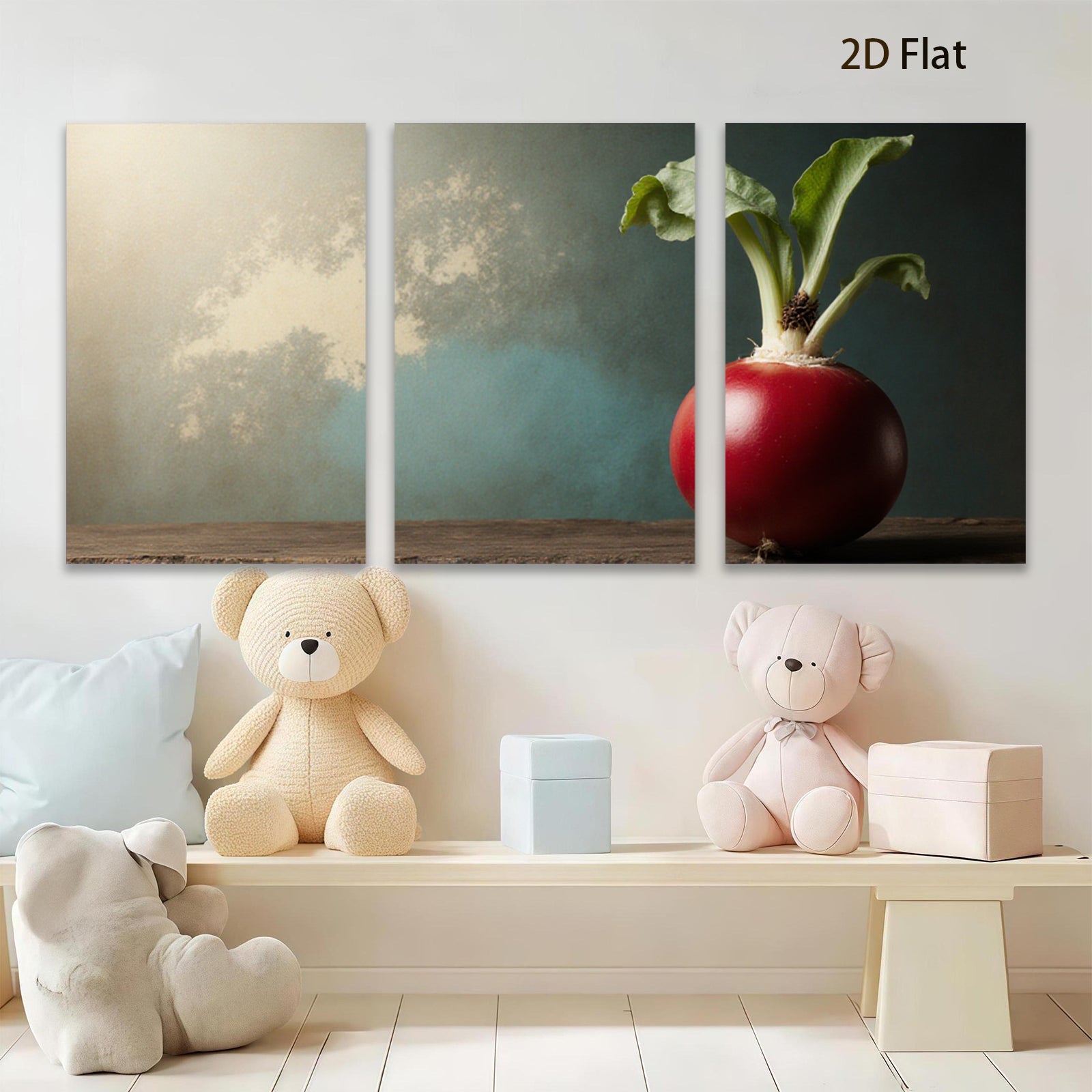 2D flat 1pc vibrant radish still life farmhouse kitchen dining room wall decor modern botanical prints gallery wrapped canvas artwork