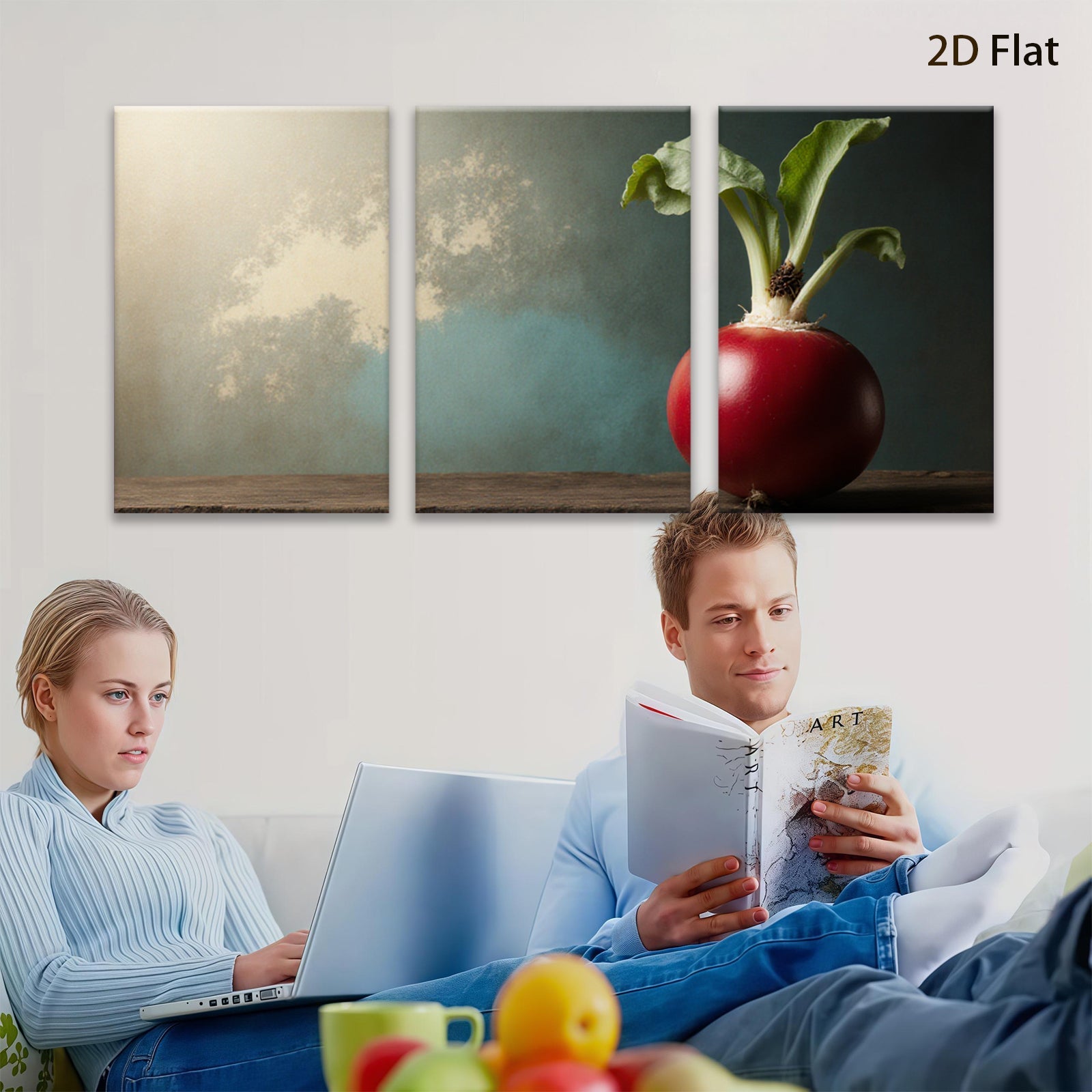 2D flat 1pc vibrant radish still life farmhouse kitchen dining room wall decor modern botanical prints gallery wrapped canvas artwork